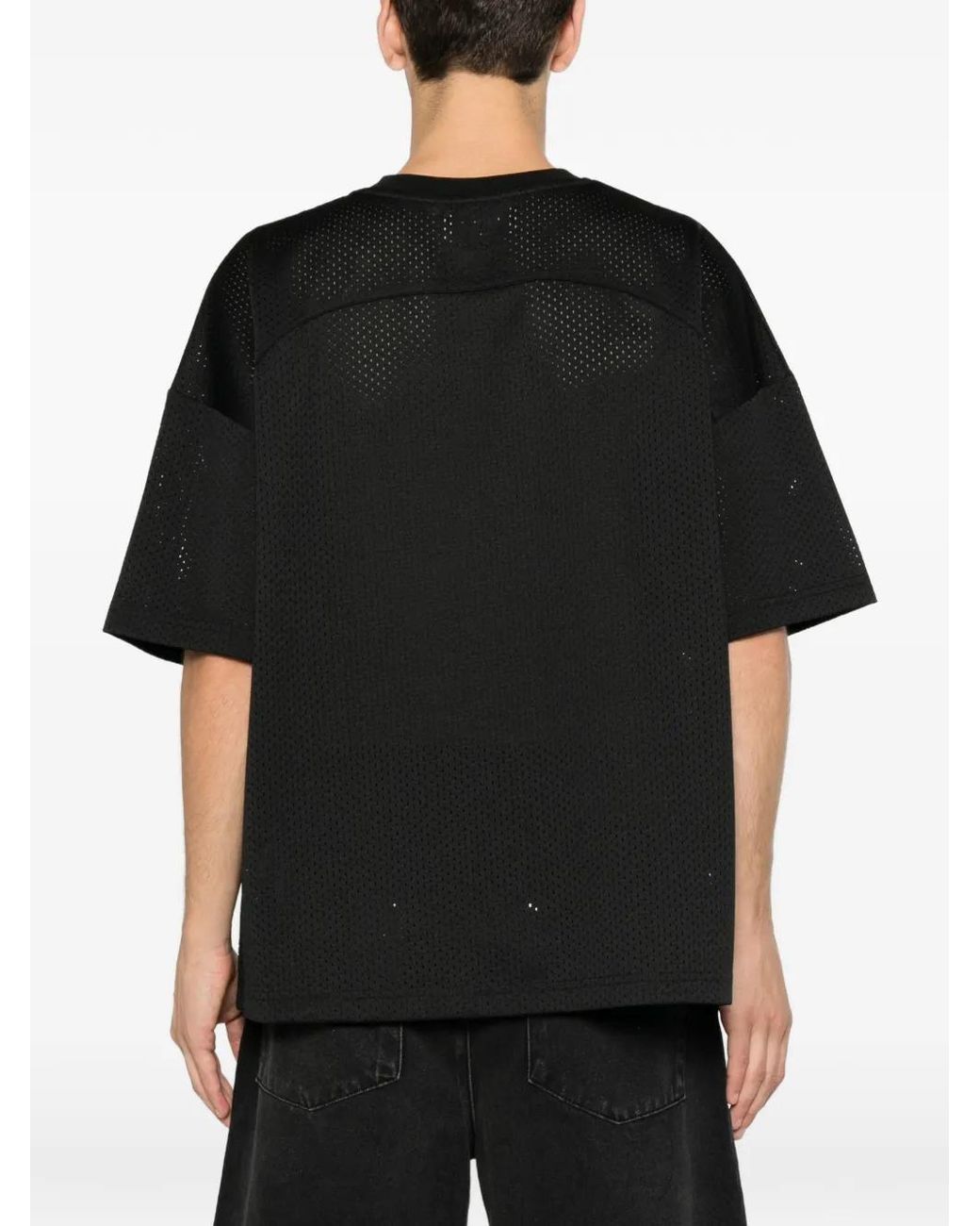 RETERNITY Black Notre Dame Logo-Print Mesh T-Shirt for men