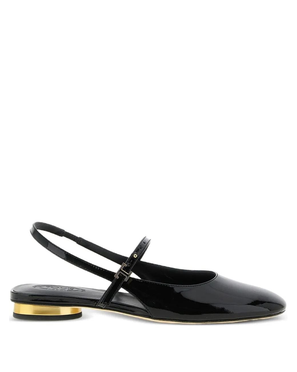 Tod's Black Ballerine Slingback En Cuir Verni Noir À Talon Doré