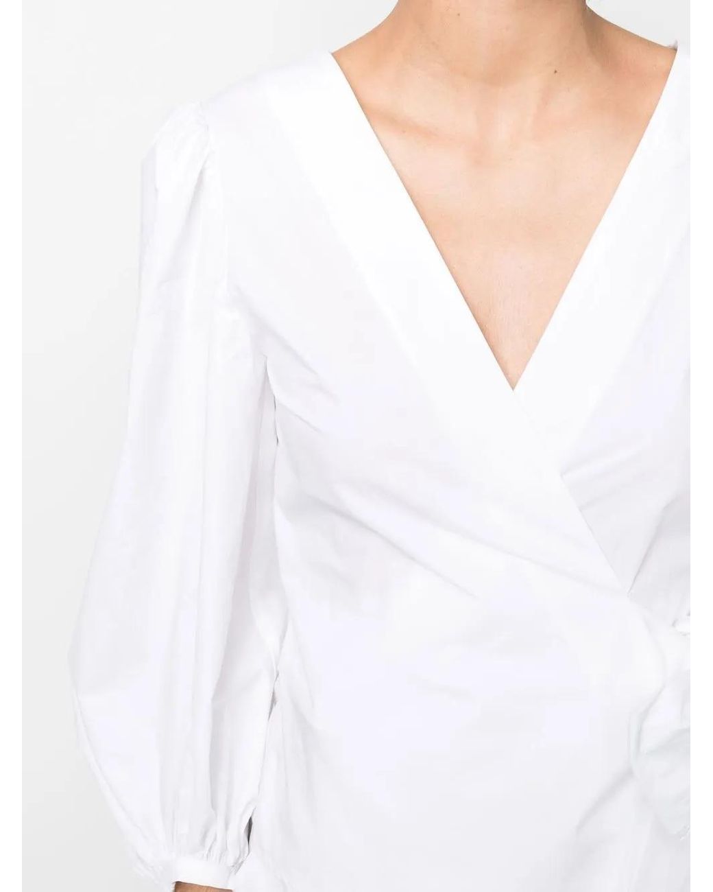 P.A.R.O.S.H. White Side-Tie Crop-Sleeve Blouse