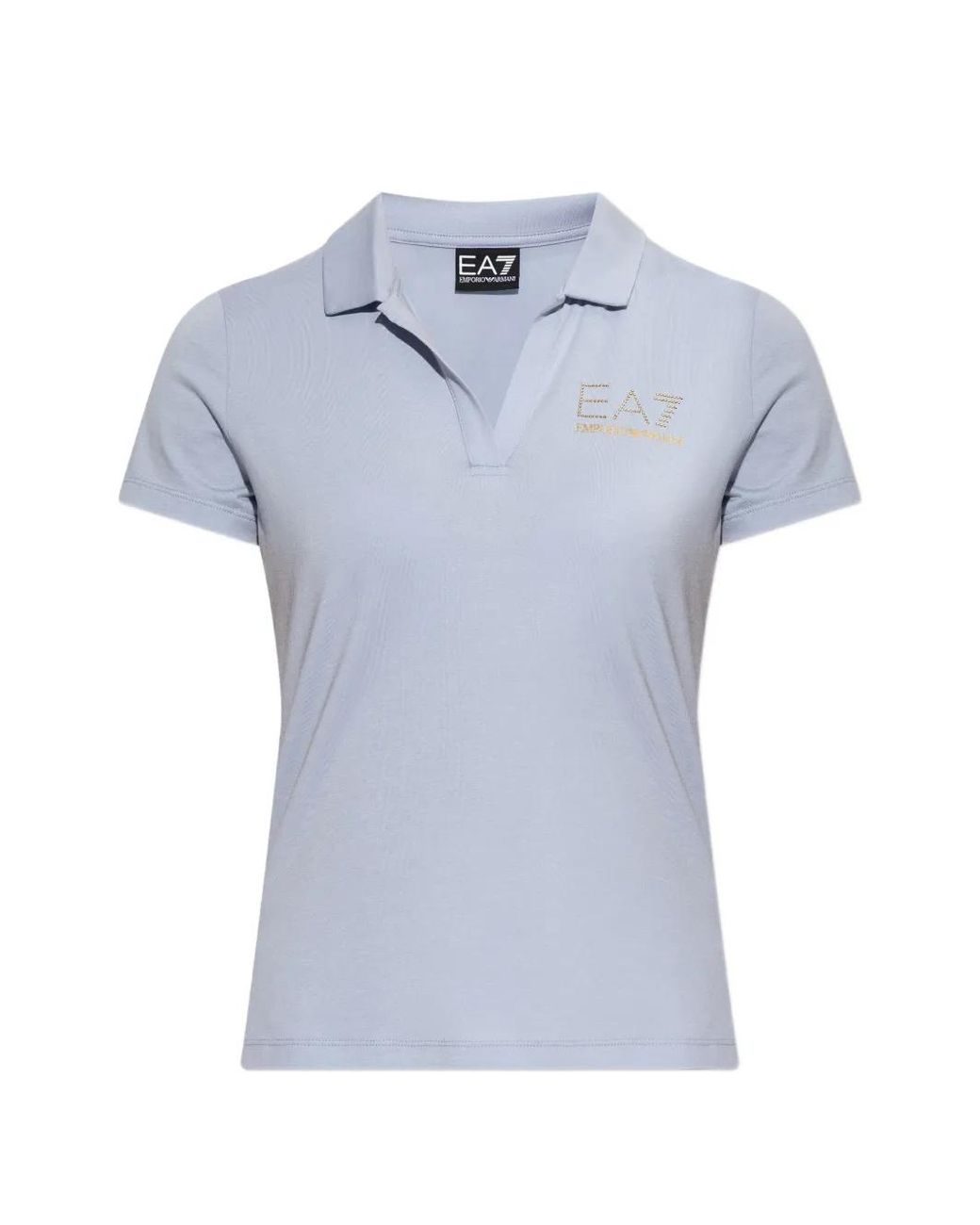 EA7 Blue Embellished-Logo Polo-Collar T-Shirt