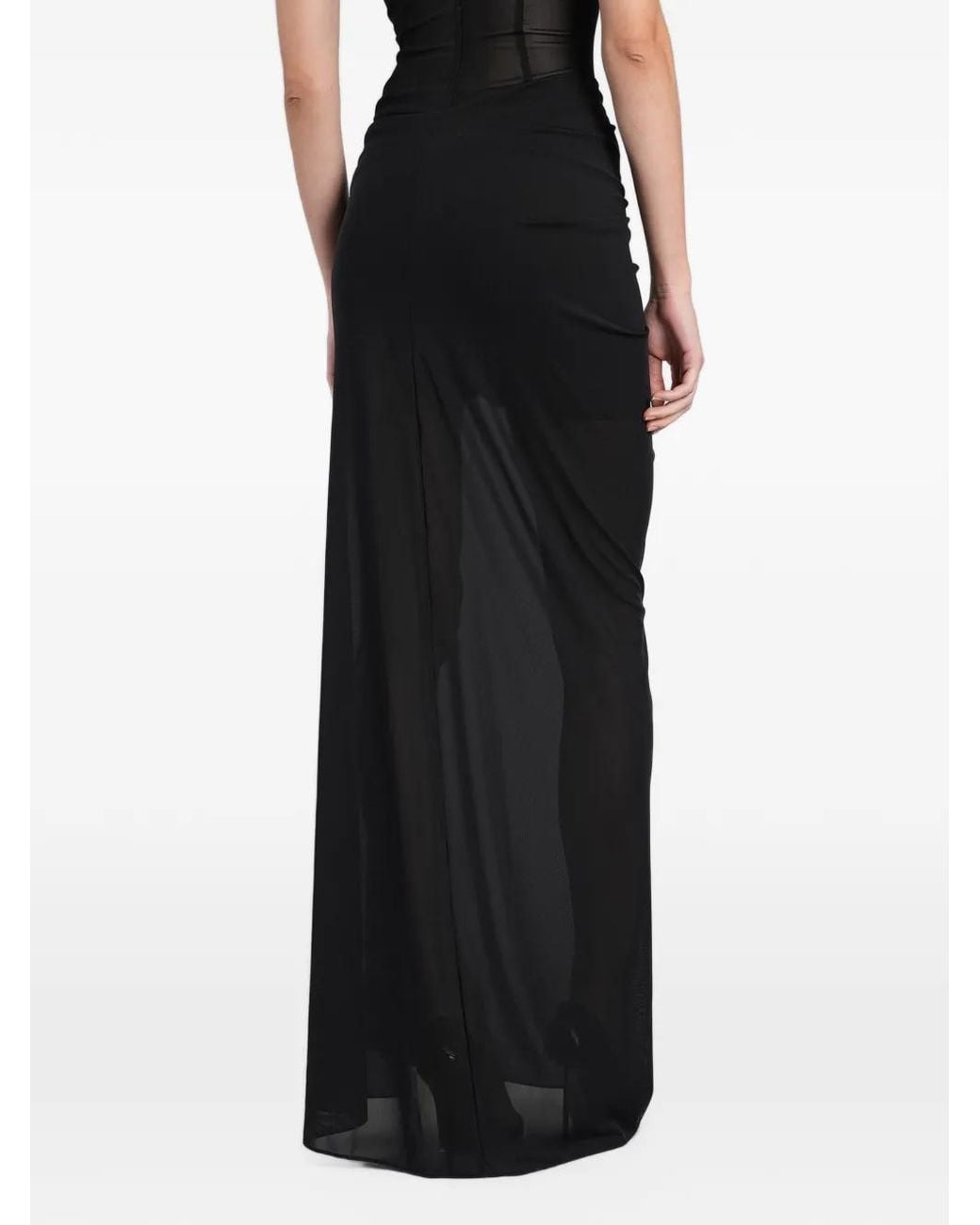 Alex Perry Black Ruched Draped Maxi Skirt