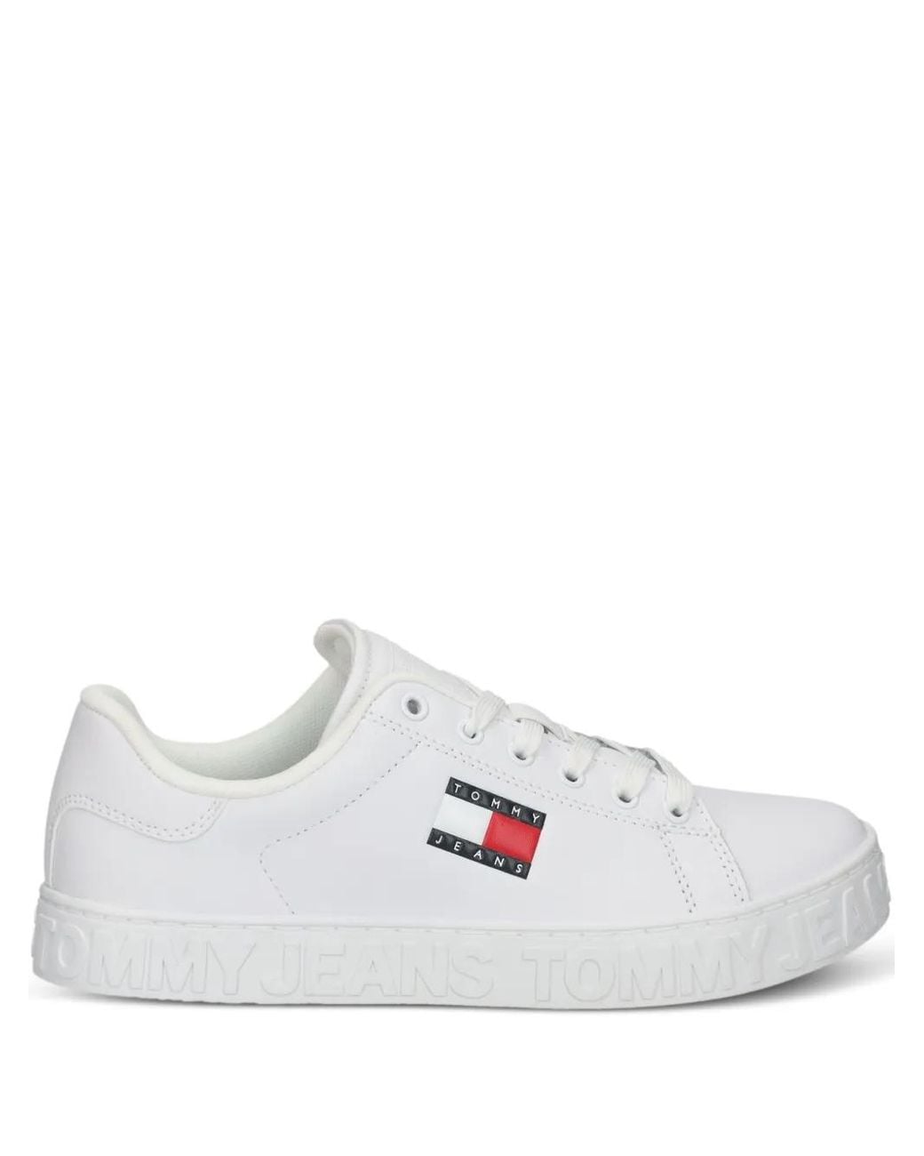 Tommy Hilfiger White Logo-Print Leather Sneakers
