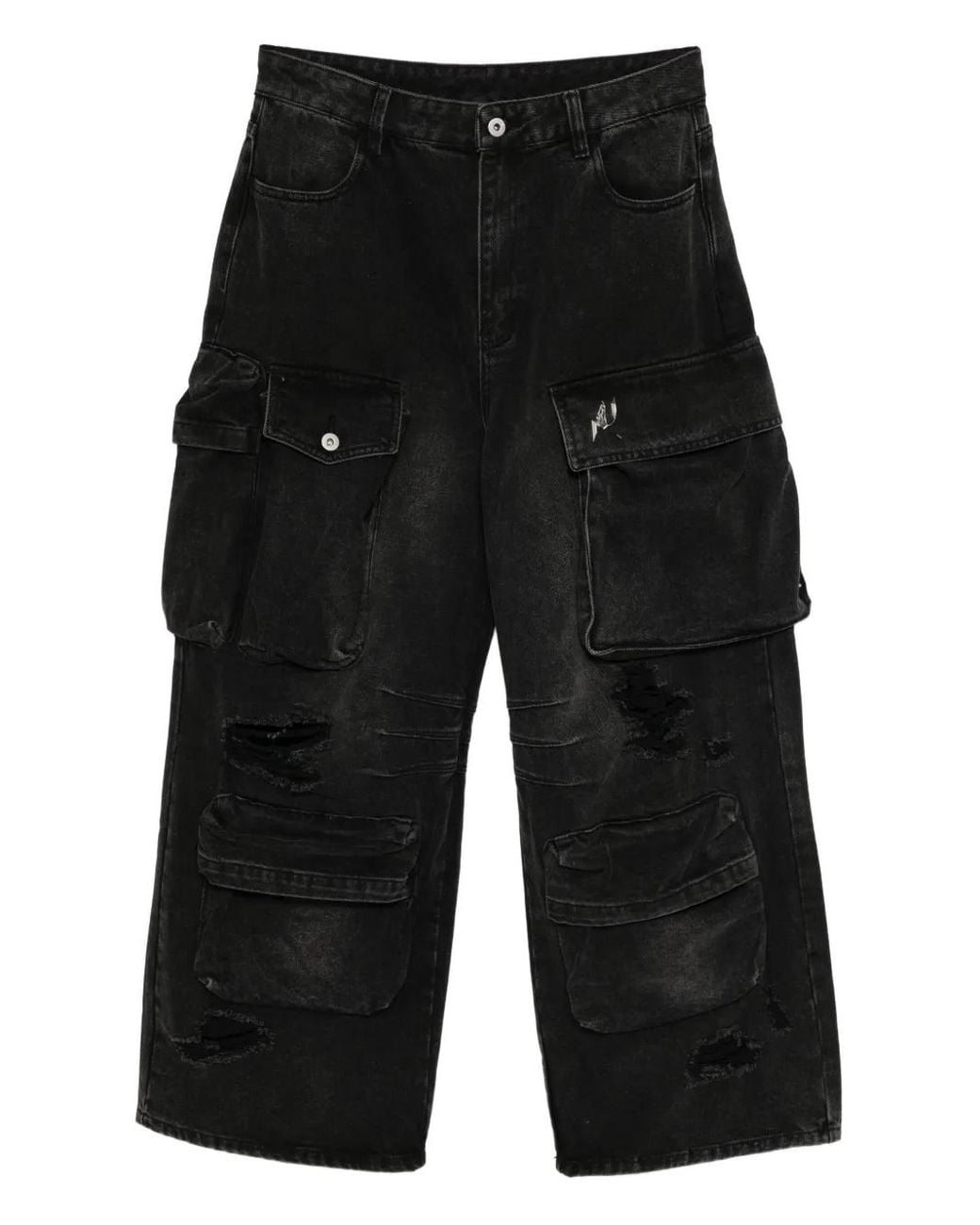 Musium Div. Black Cargo Distressed Jeans for men