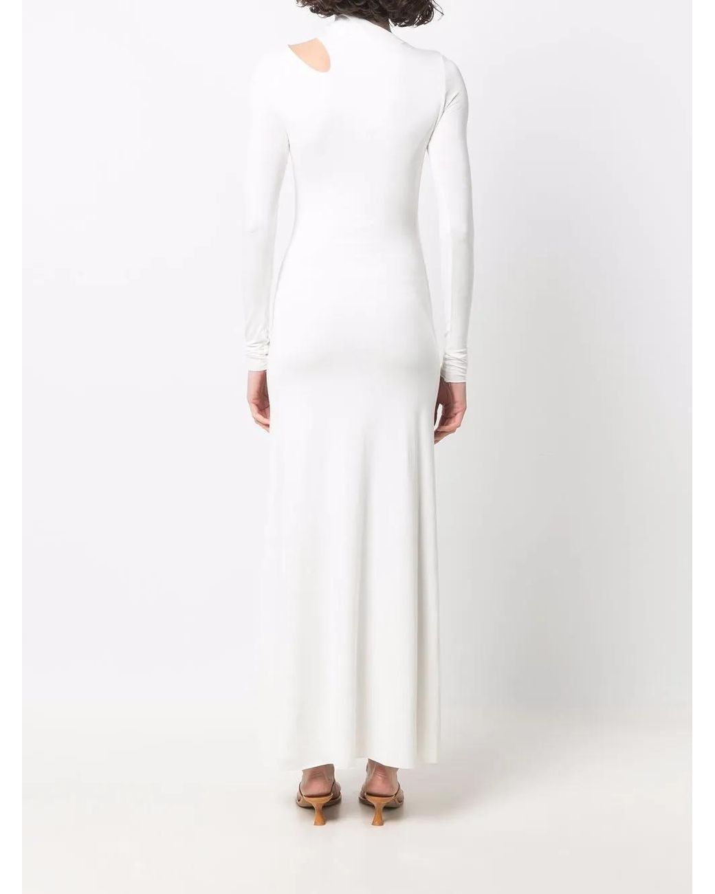 MANURI White Cut-Out Detail Long-Sleeve Dress
