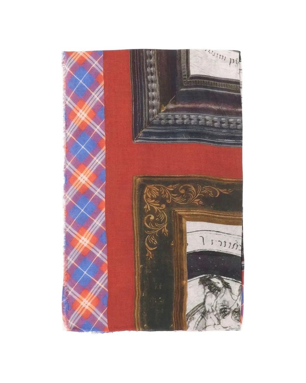 Faliero Sarti Red Graphic-Print Fringed Scarf