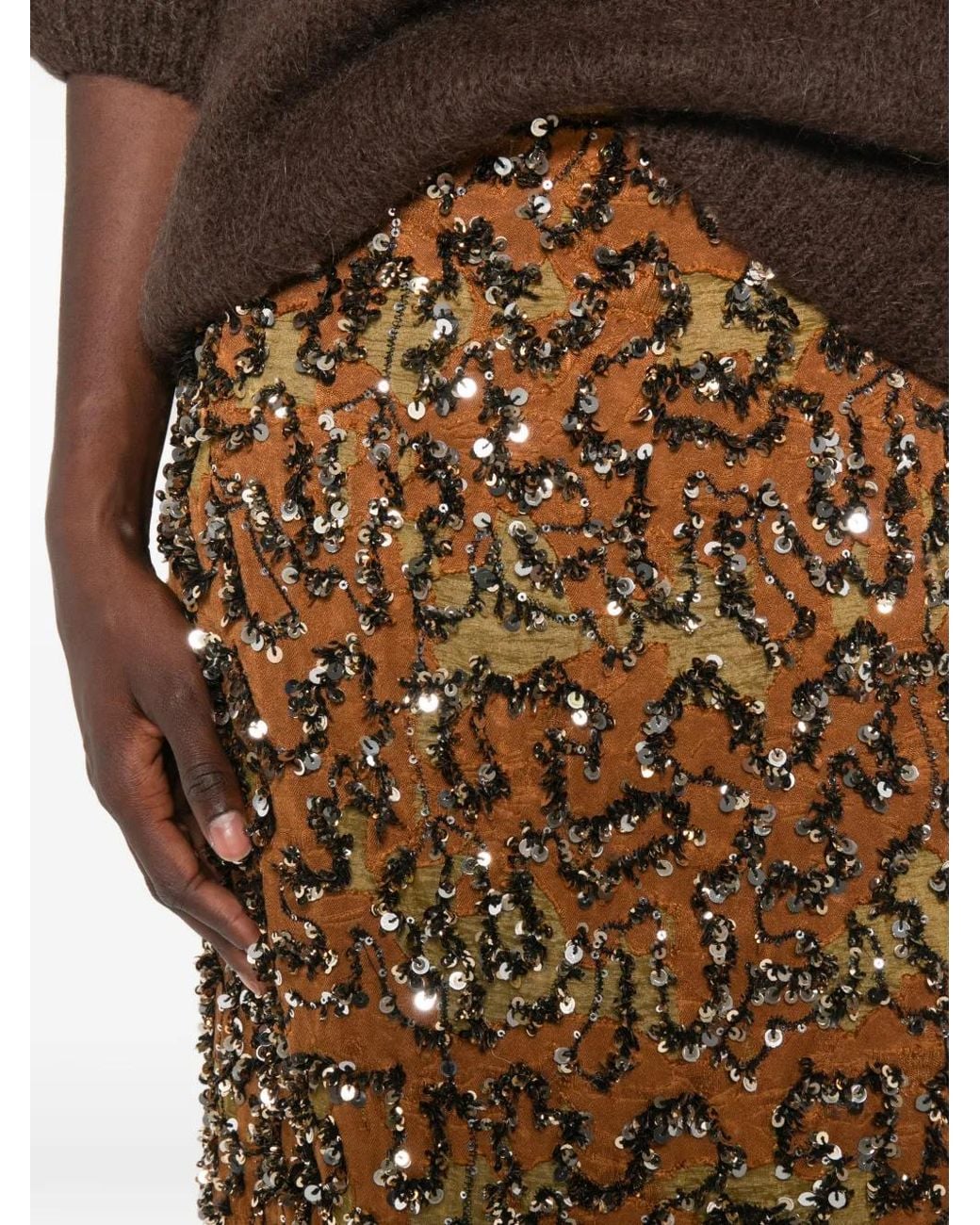 Dixie Brown Sequin-Embellished Patterned Midi Skirt