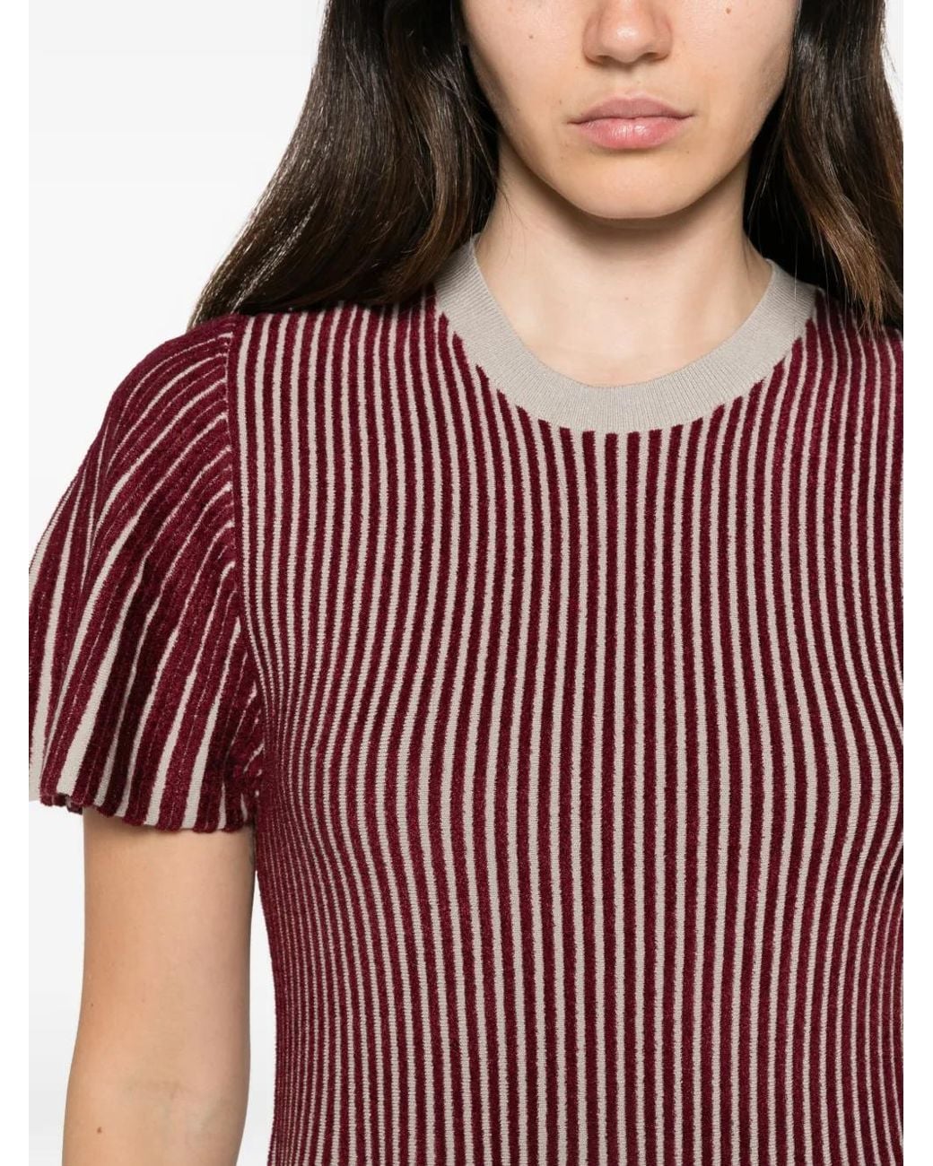 Emporio Armani Red Striped Short-Sleeve Midi Dress