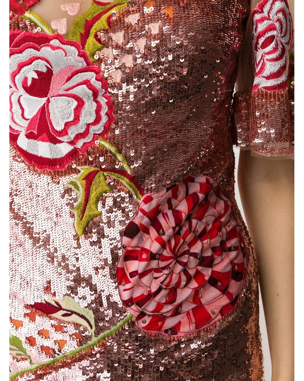 Temperley London Pink Floral-Embroidered Sequin Tulle Gown