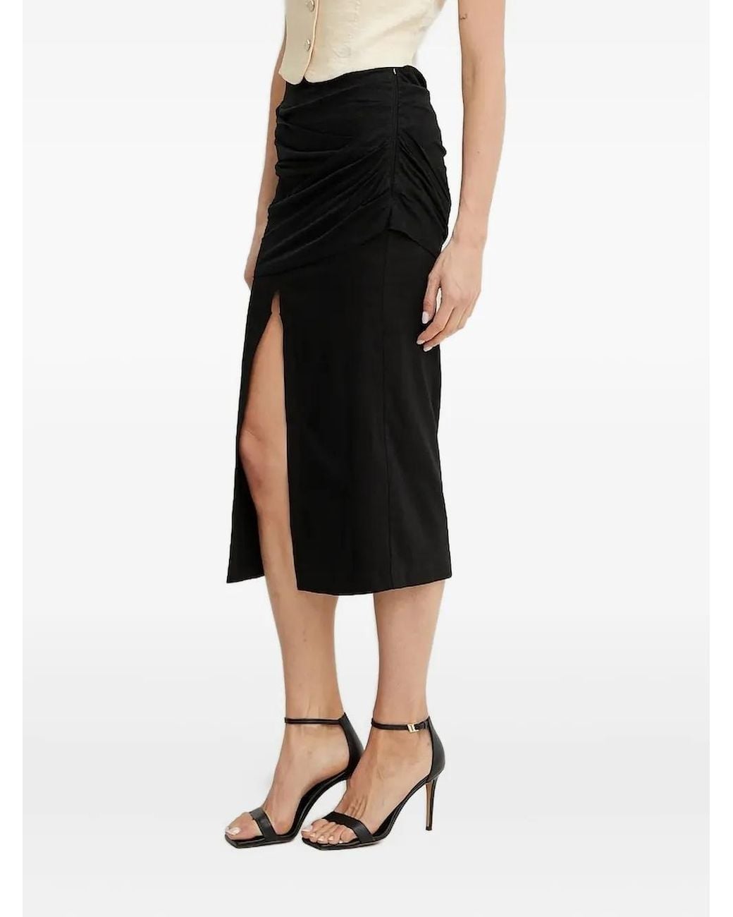Pinko Black Gathered Midi Skirt