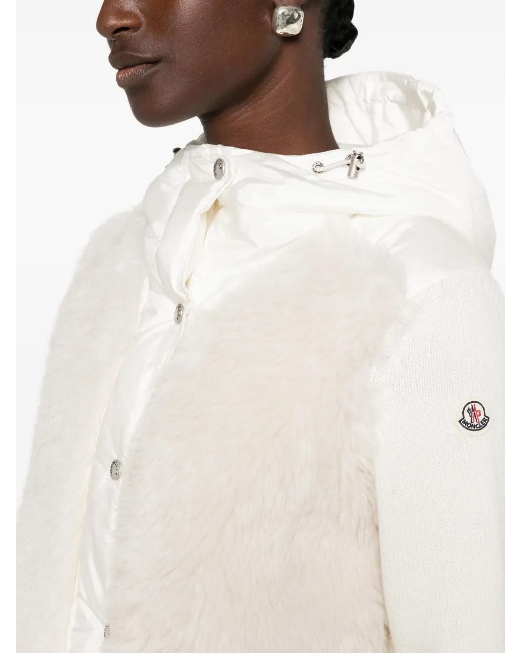 Moncler White Faux-Fur Panelled Hoodie