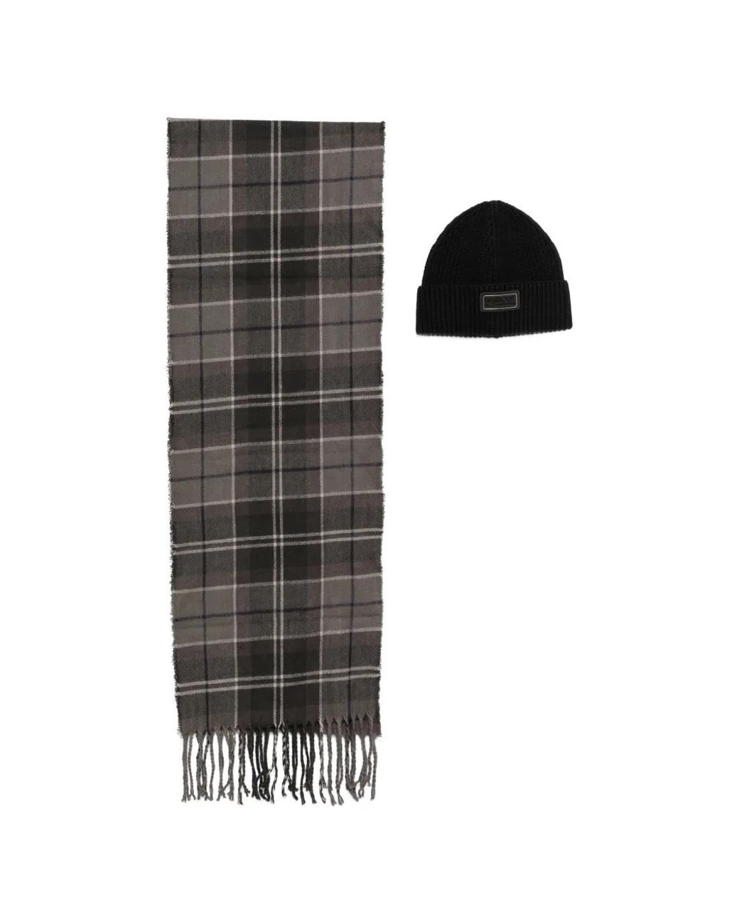 Barbour Black Sweeper Tartan-Pattern Scarf And Beanie Hat Set for men