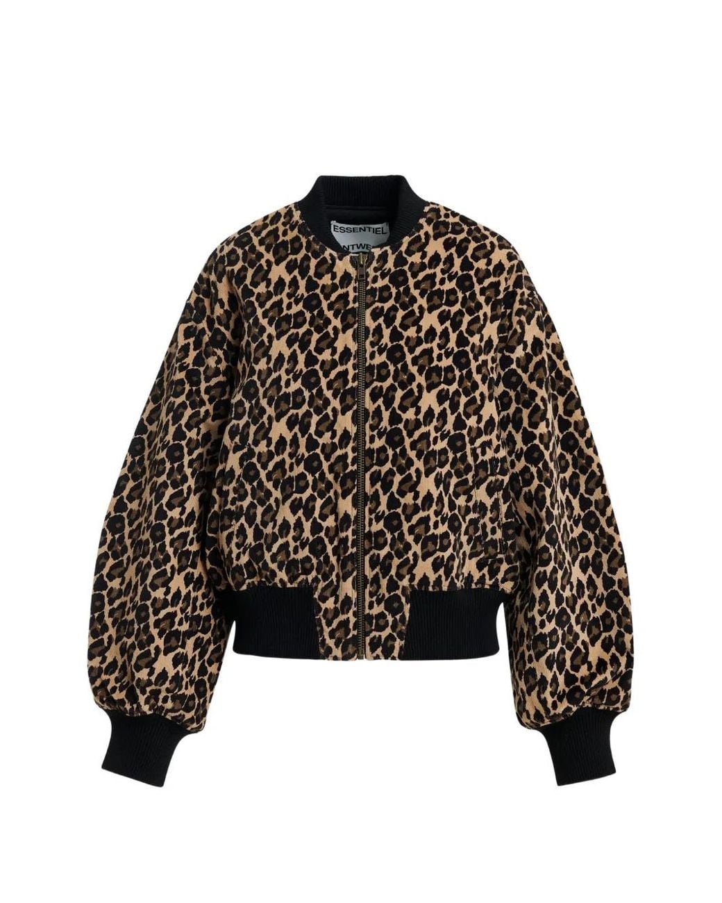 Essentiel Antwerp Black Leopard-Print Bomber Jacket