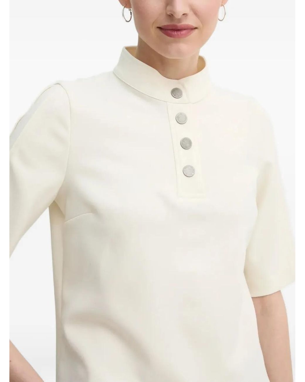 Ba&sh White Mock-Neck Button-Placket Blouse