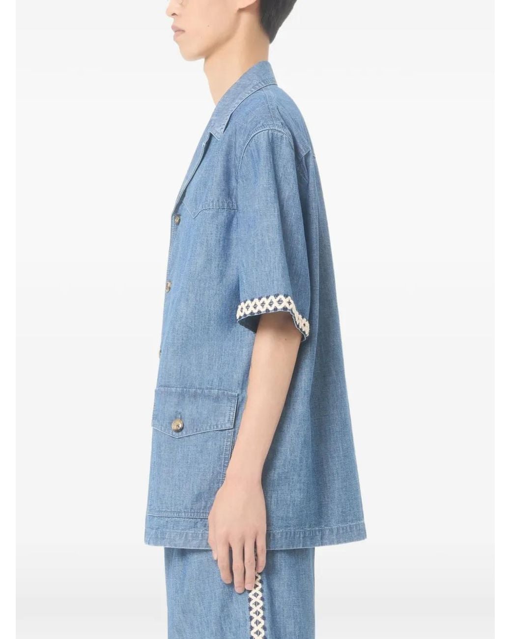 Valentino Garavani Blue Denim Bowling Shirt for men