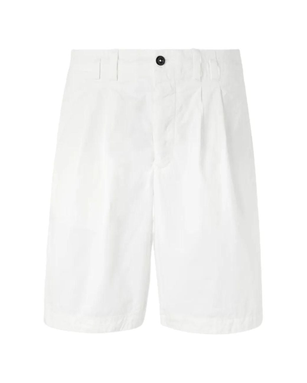 C P Company White Buttoned Pleated Shorts for men