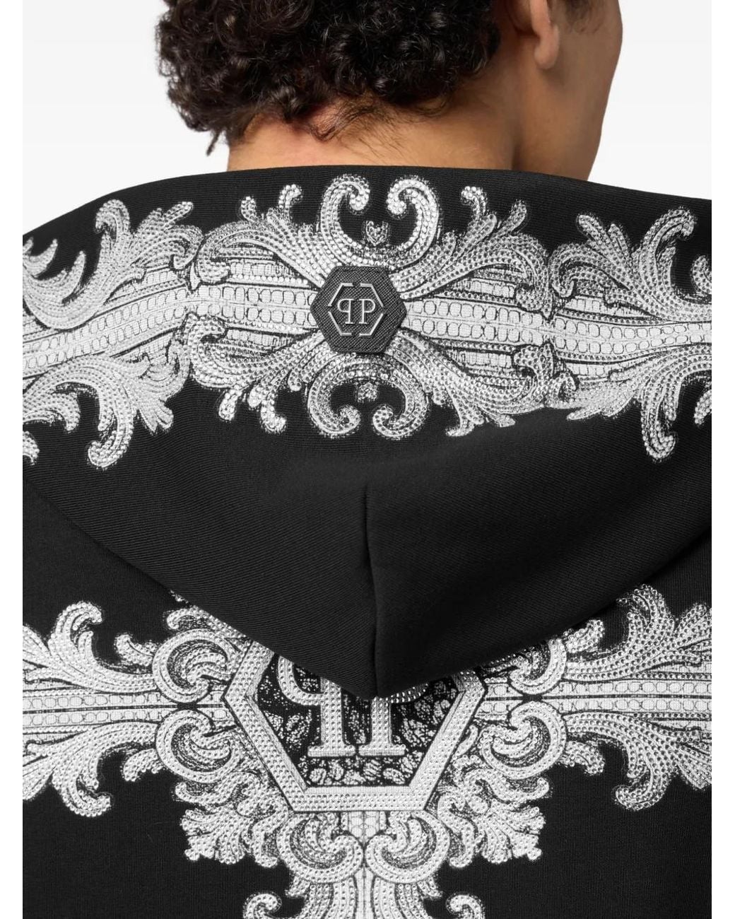 Philipp Plein Black Hoodie Baroque Skull Stones for men