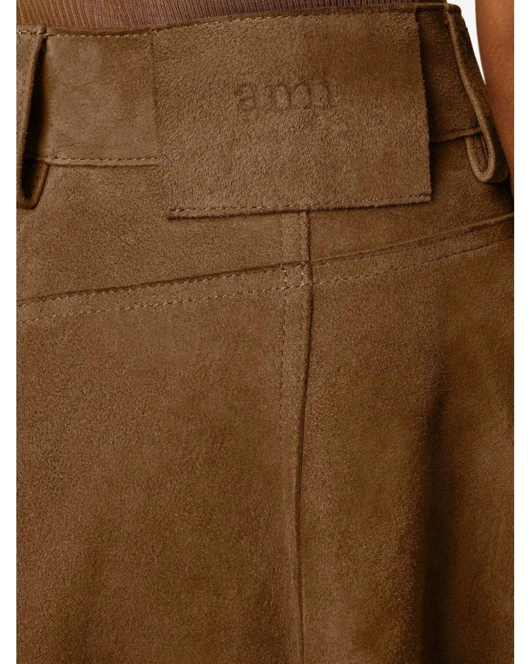 AMI Brown Pleated Suede Skirt