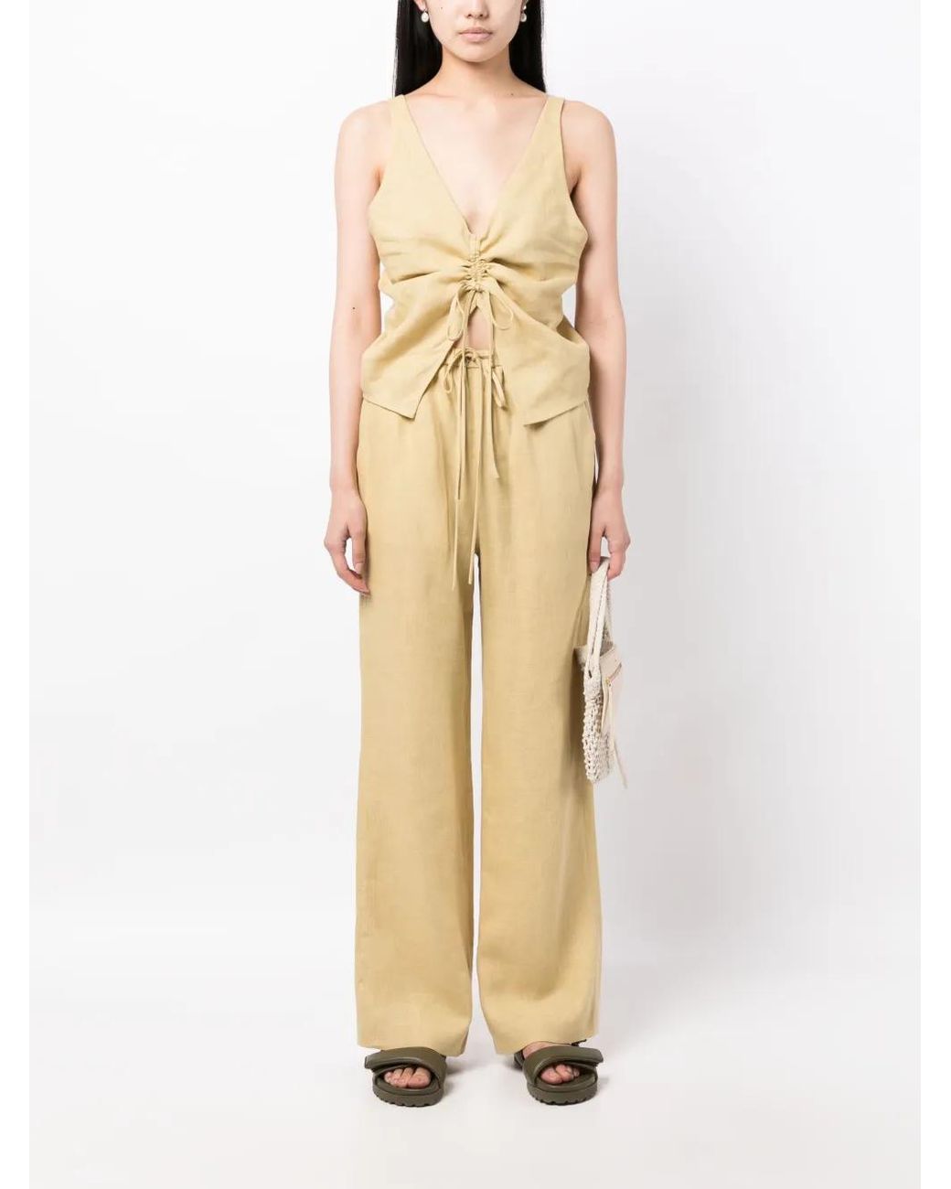 Nanushka Natural Linen Drawstring Top