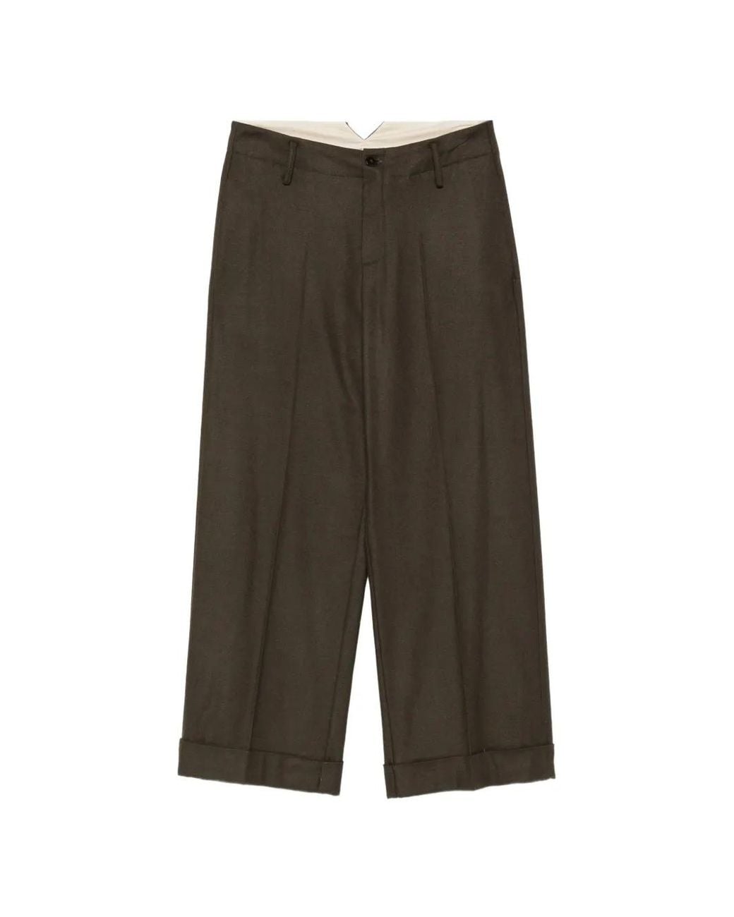 Alysi Green Pleated Turned-Up Tailored Trousers