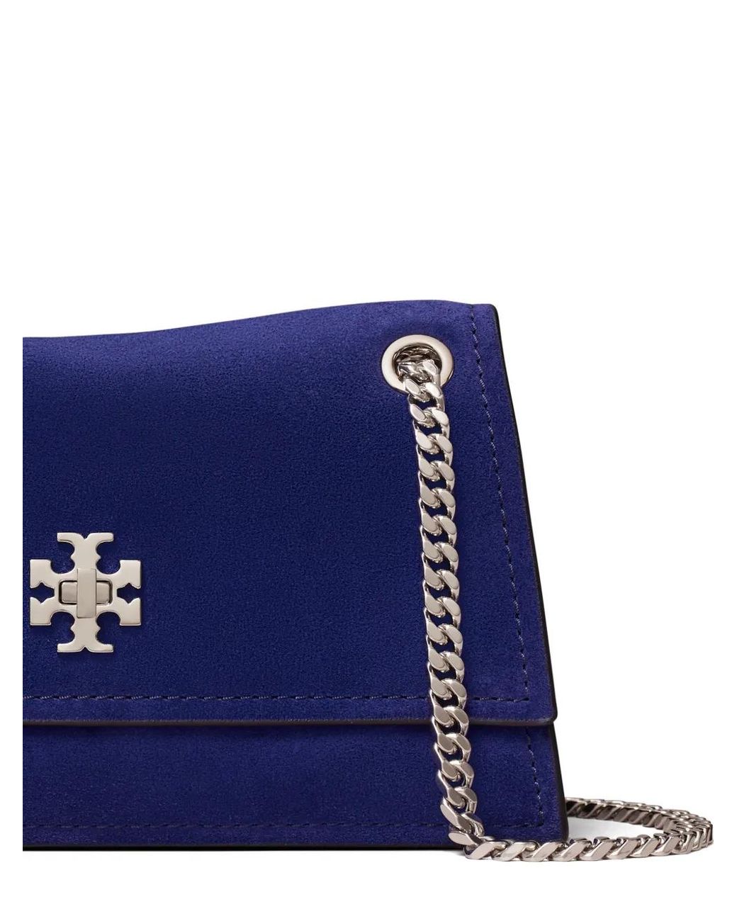 Tory Burch Blue Mini Kira Turnlock Suede Shoulder Bag