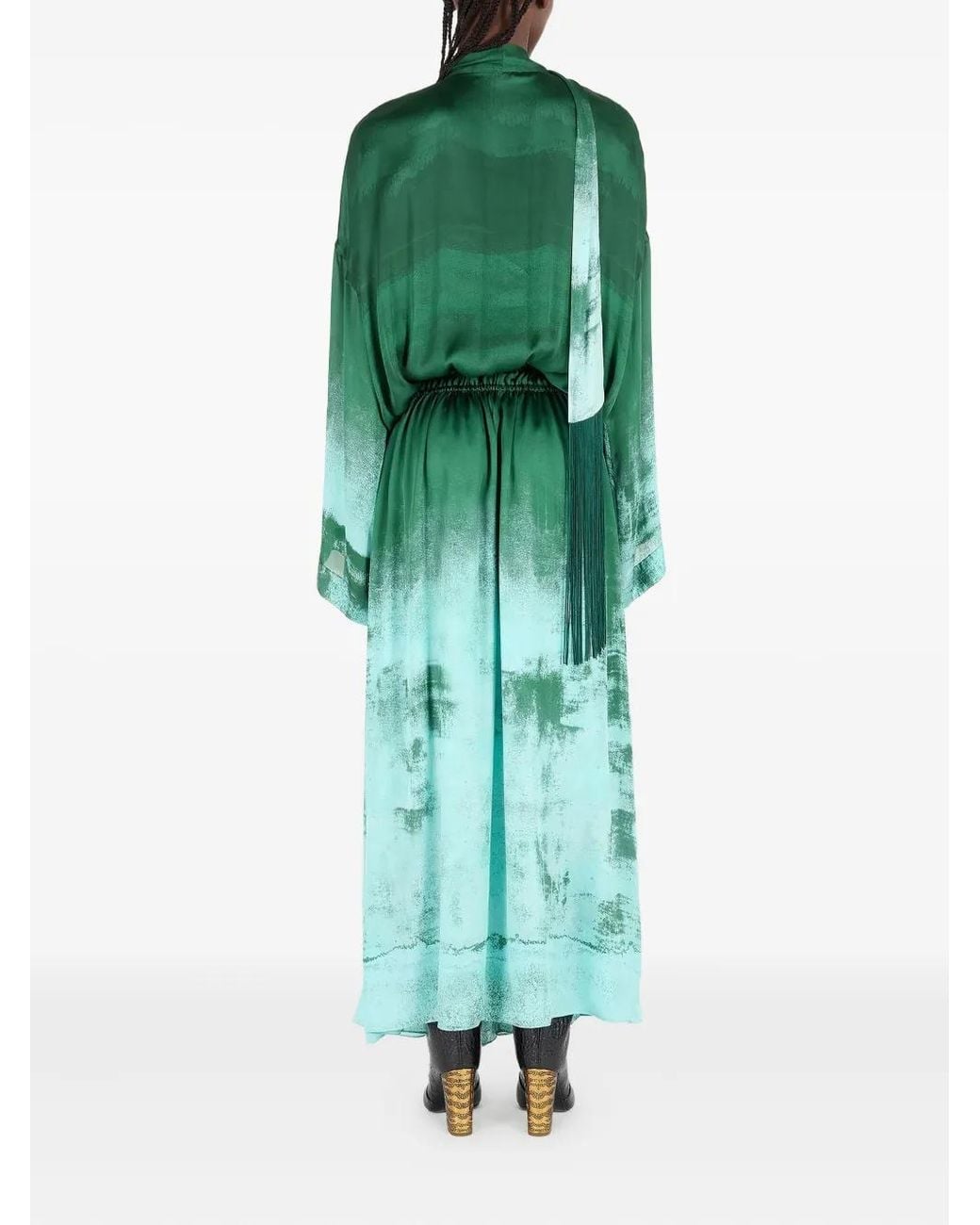Roberto Cavalli Green Silk Button-Up Dress