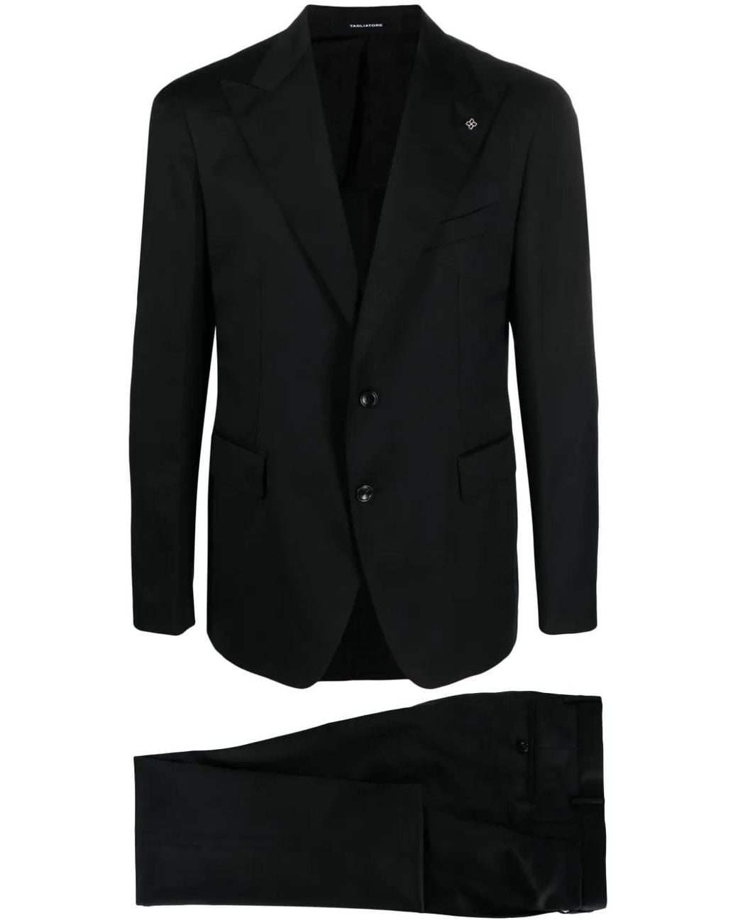 Tagliatore Black Brooch-Detail Single-Breasted Suit for men