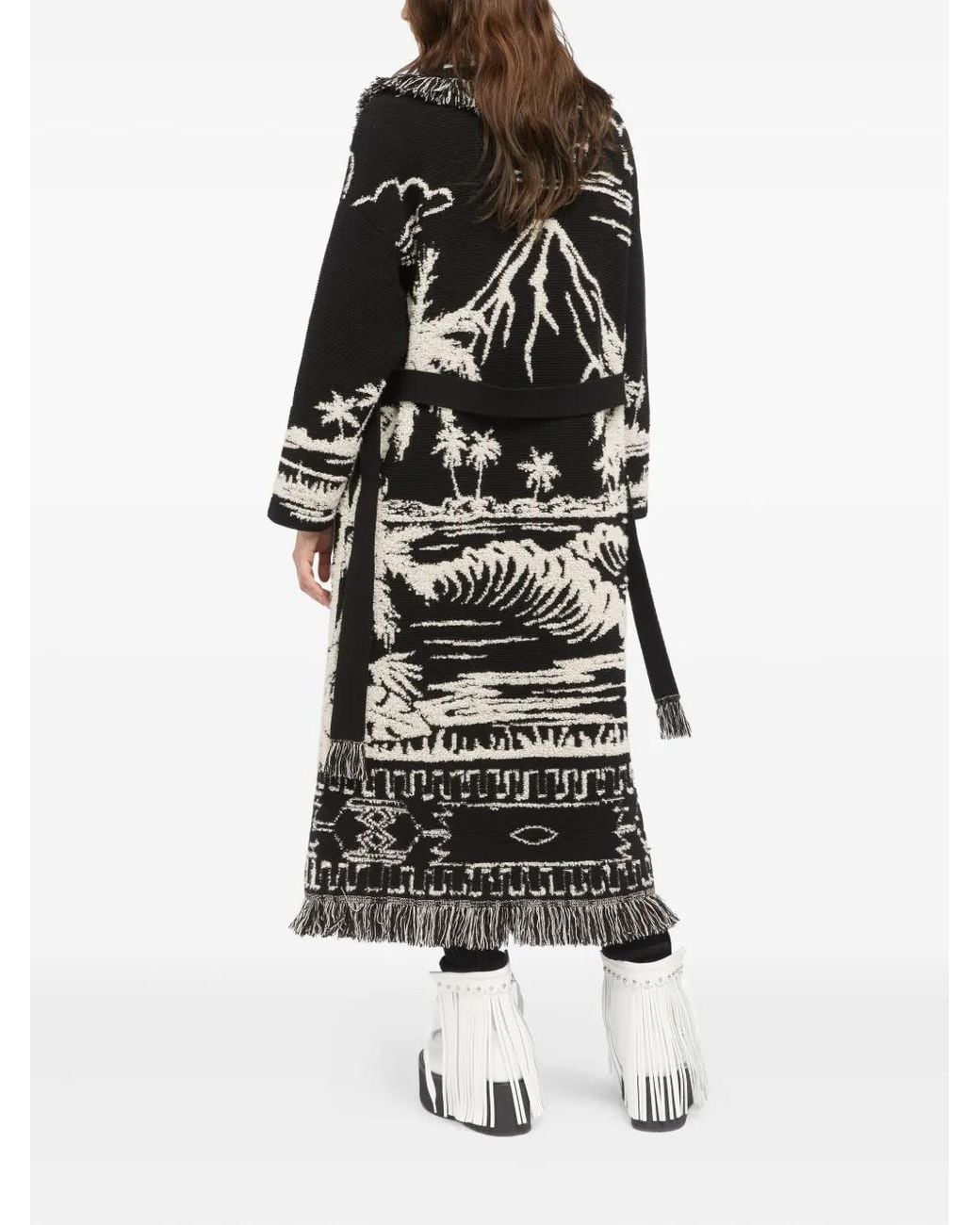 Alanui Black Palm-Tree Fringe Coat