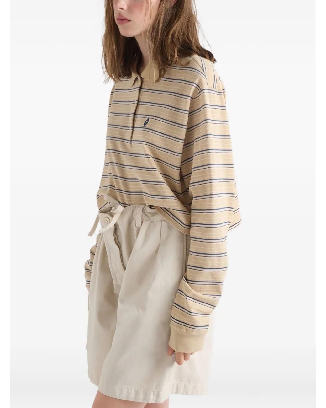 Prada Natural Striped Pique Polo Shirt