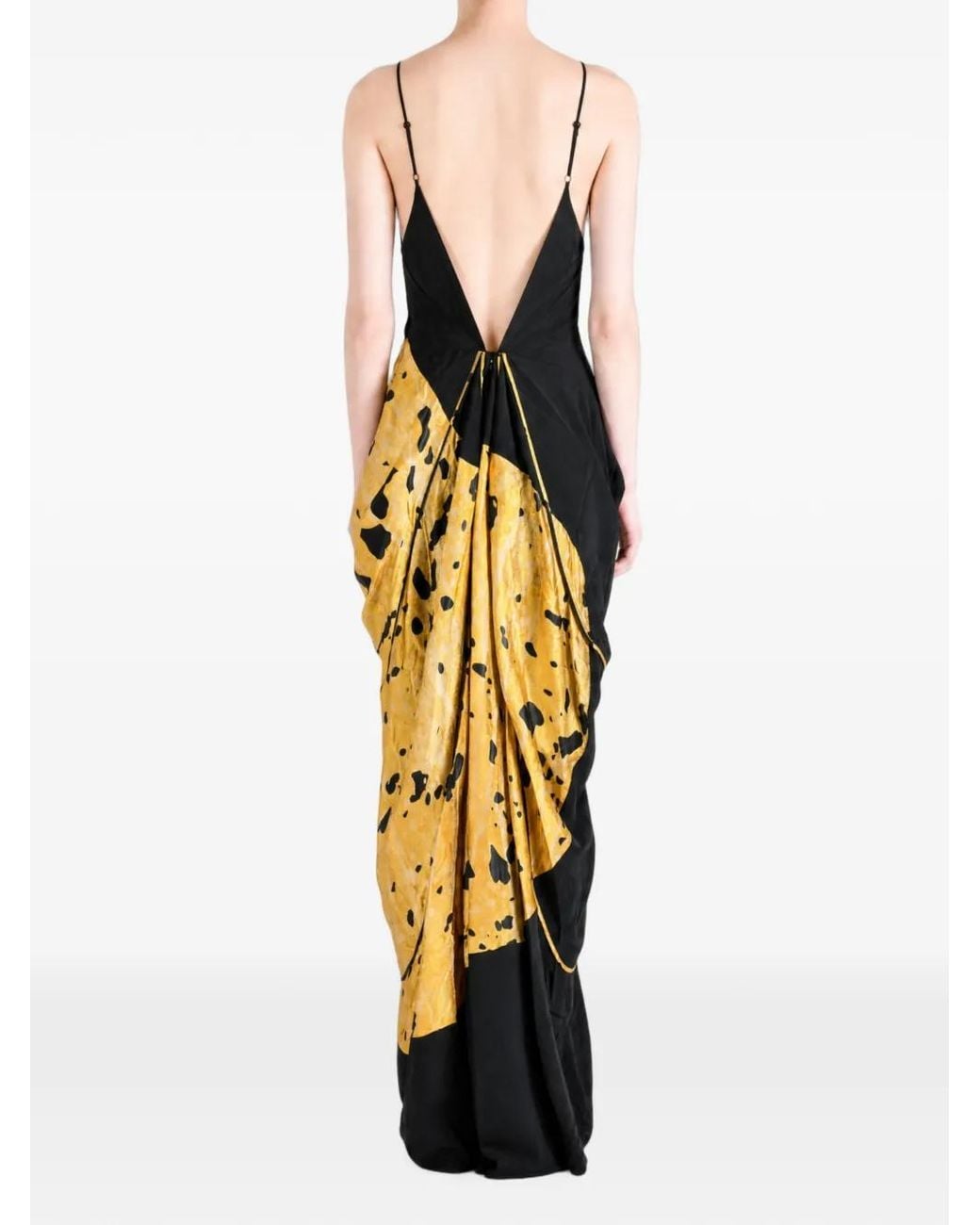 YANGKEHAN Metallic Draped Floral-Print Maxi Dress