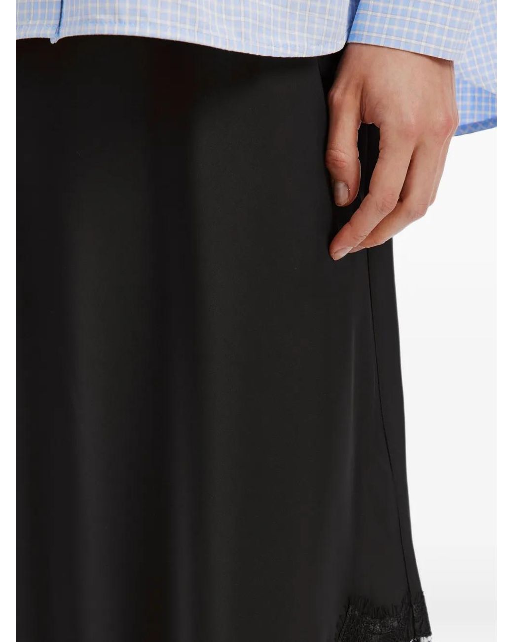 B+ AB Black Lace-Trim Asymmetric Midi Skirt