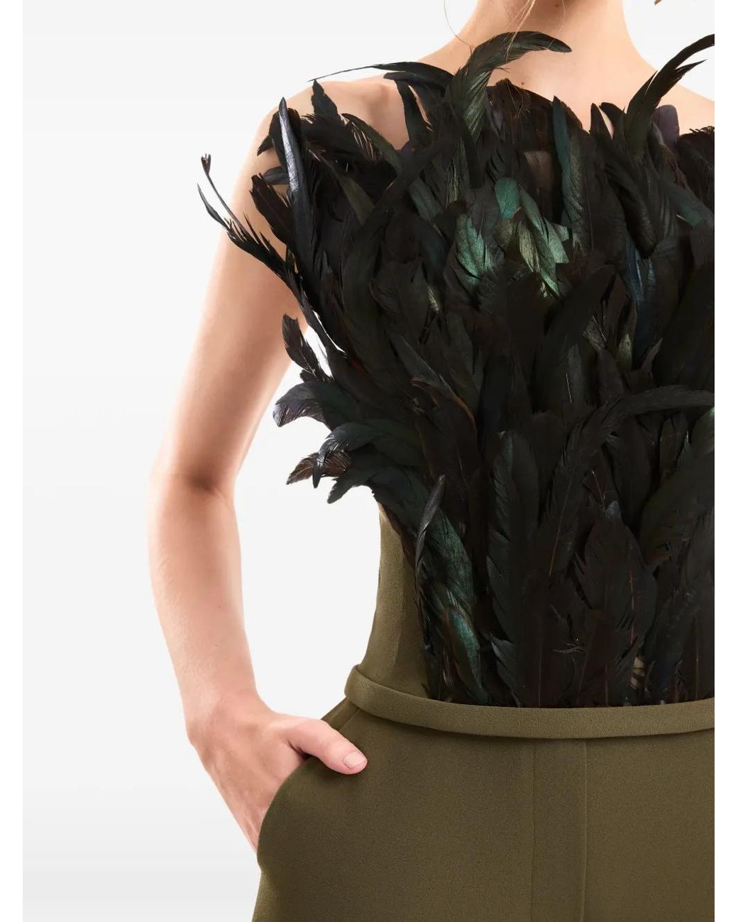 Gemy Maalouf Black Feather-Embellished Strapless Corset Top
