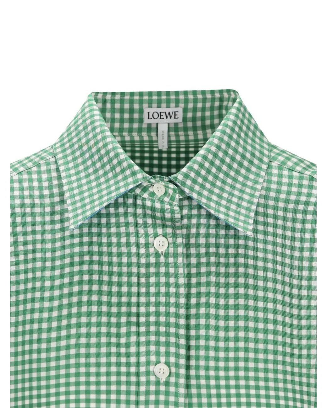 Loewe Green Anagram-Embroidered Gingham Shirt
