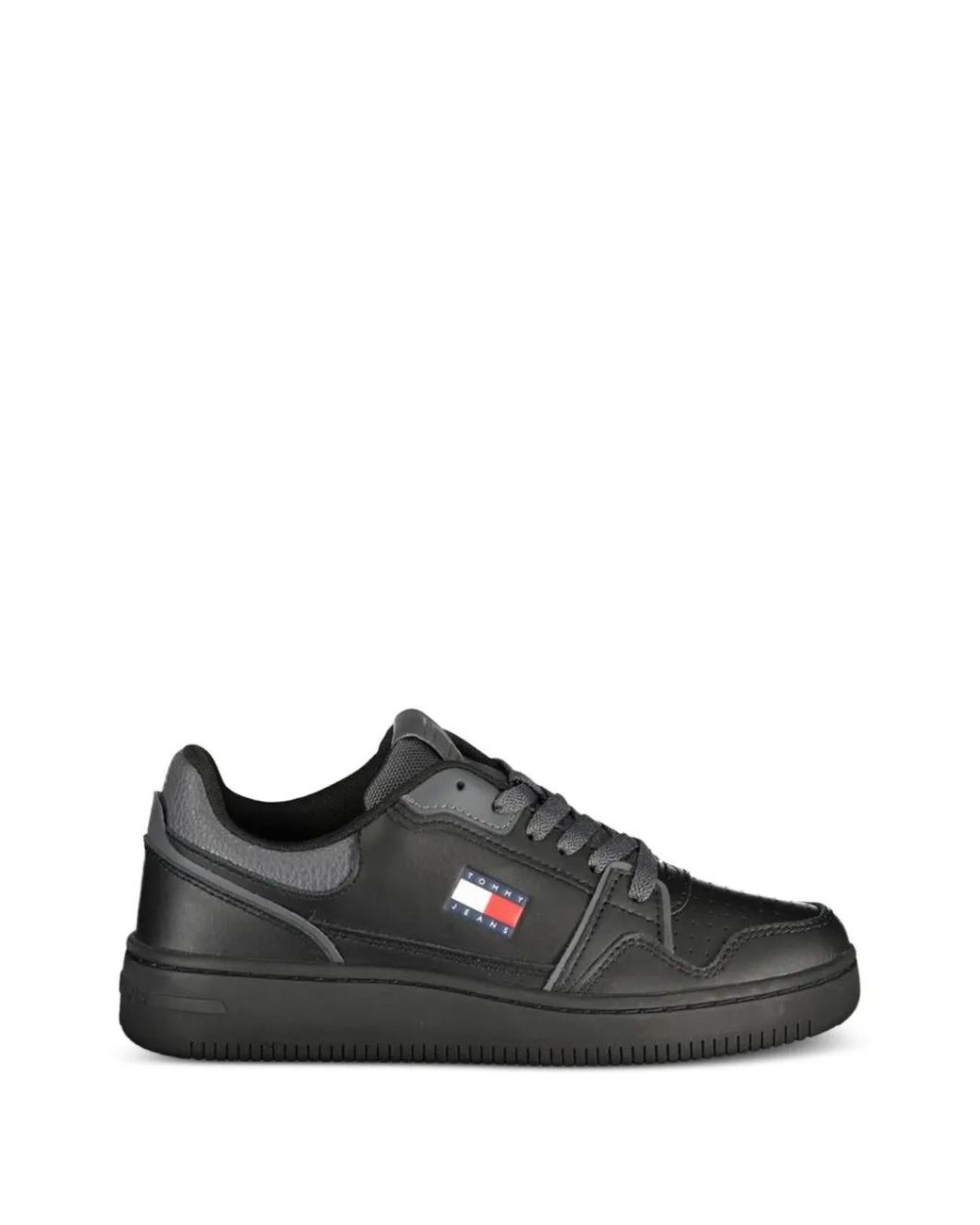 Tommy Hilfiger Black Heritage Logo-Badge Leather Sneakers