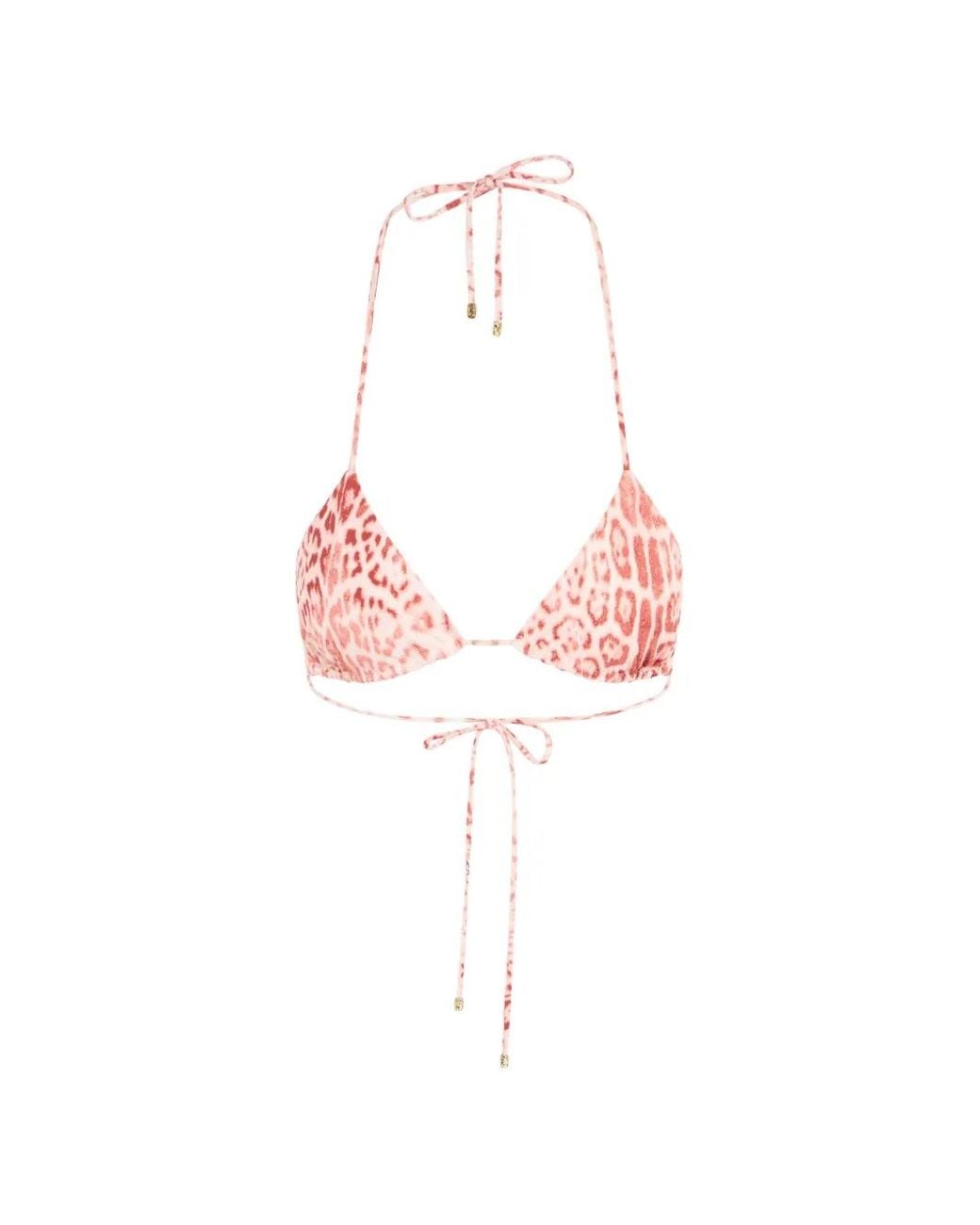 Roberto Cavalli Pink Jaguar-Print Triangle Bikini Top