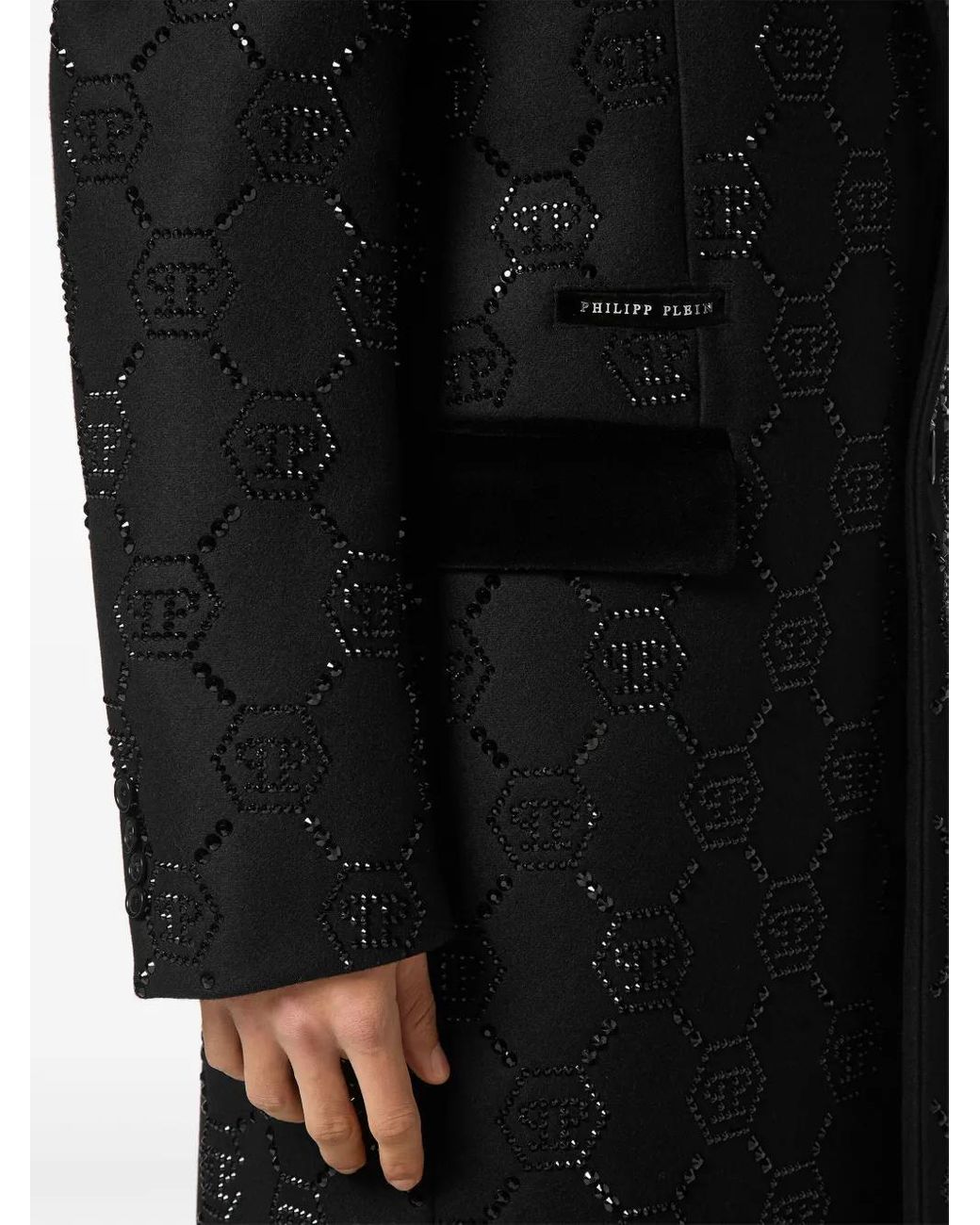 Philipp Plein Black Logo-Embellished Peak-Lapels Single-Breasted Coat for men