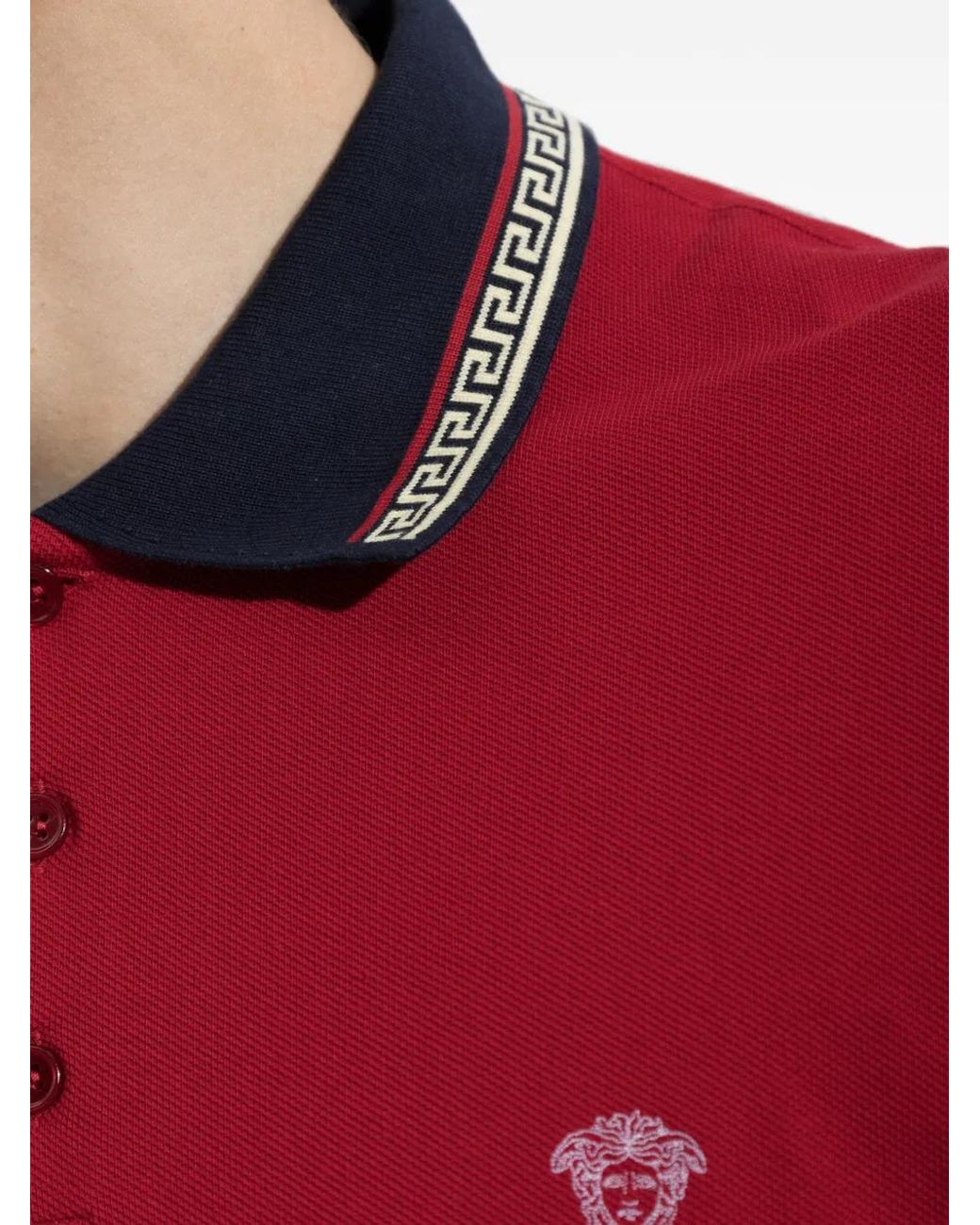 Versace Cotton Piqué Polo Shirt With Embroidered Logo for men