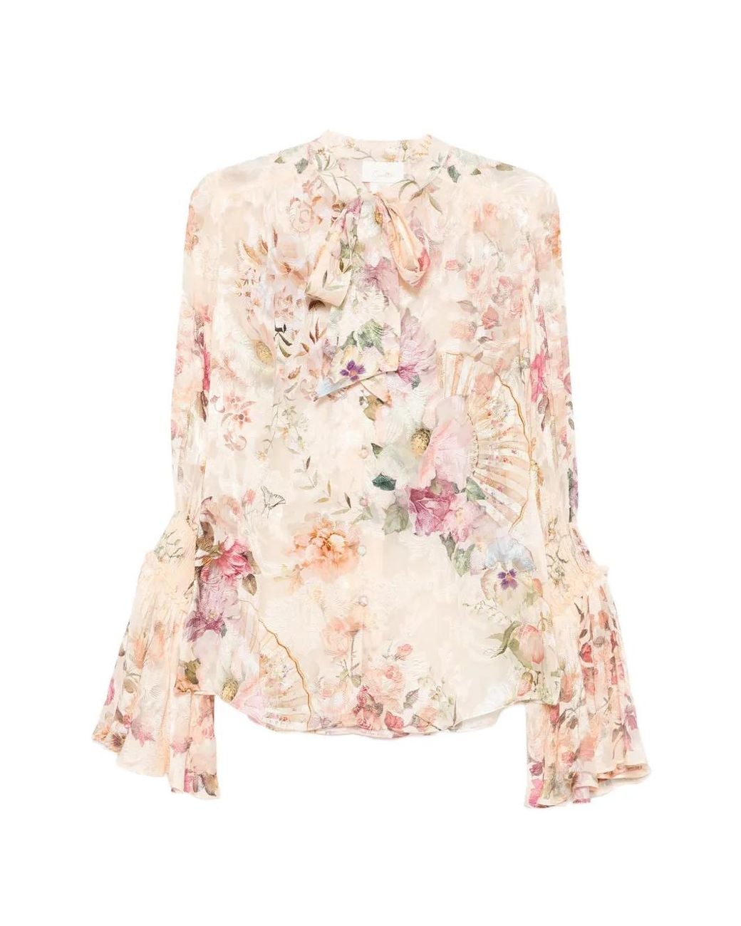 Camilla White Floral-Print Jacquard Blouse