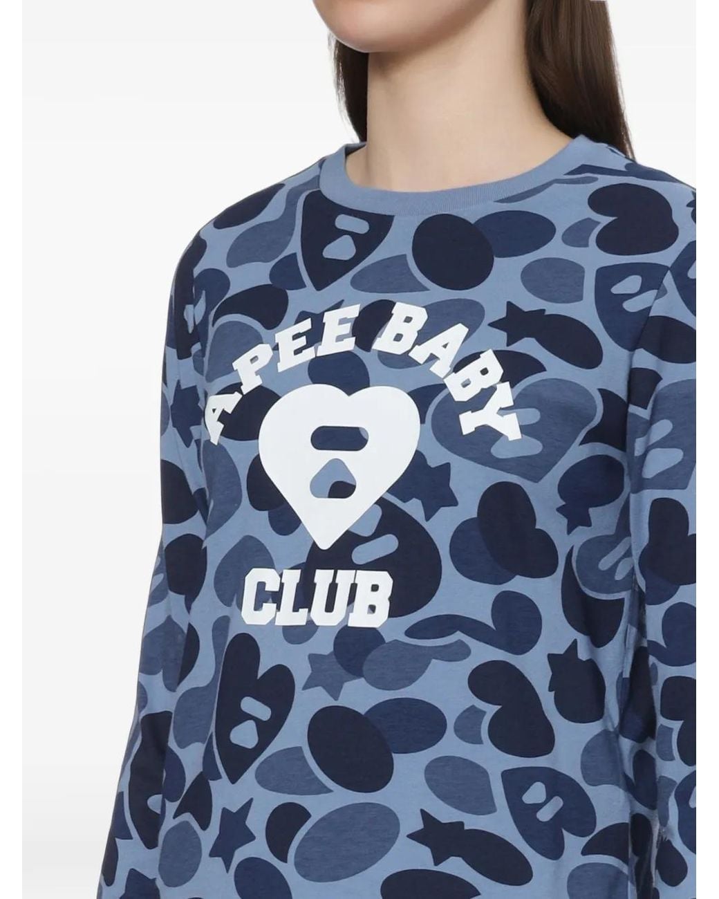 AAPE BY A BATHING AP Blue Camouflage-Print Logo-Print T-Shirt