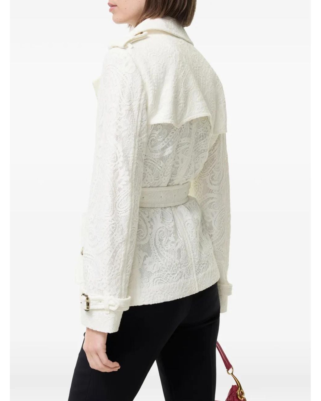 Burberry White Short Paisley-Lace Foxfield Trench Coat