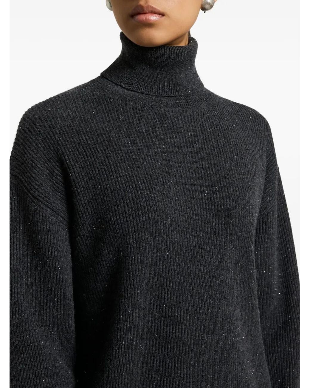 Peserico Black Roll-Neck Sparkle-Finish Sweater