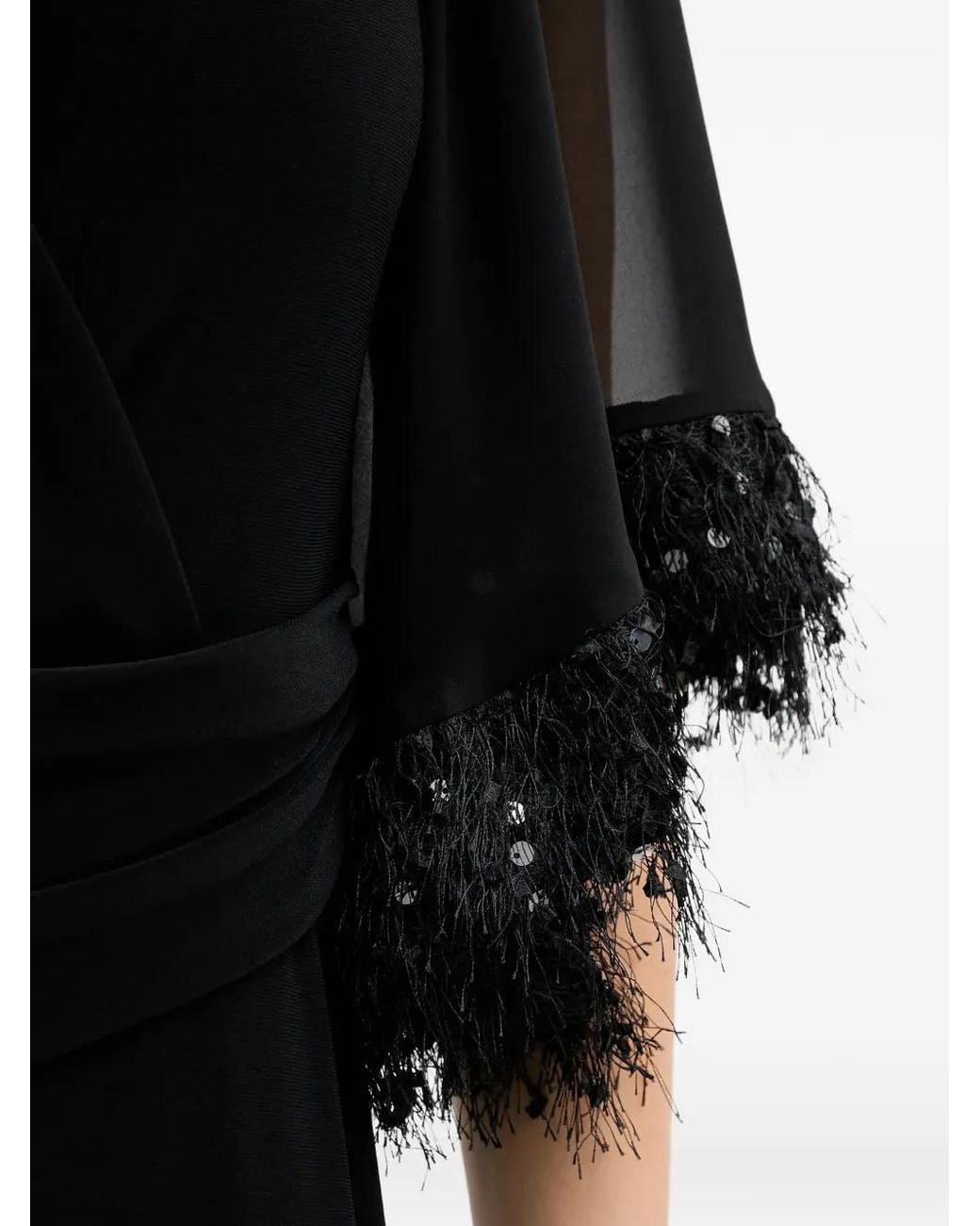 Joseph Ribkoff Black Fringed V-Neck Jumpsuit
