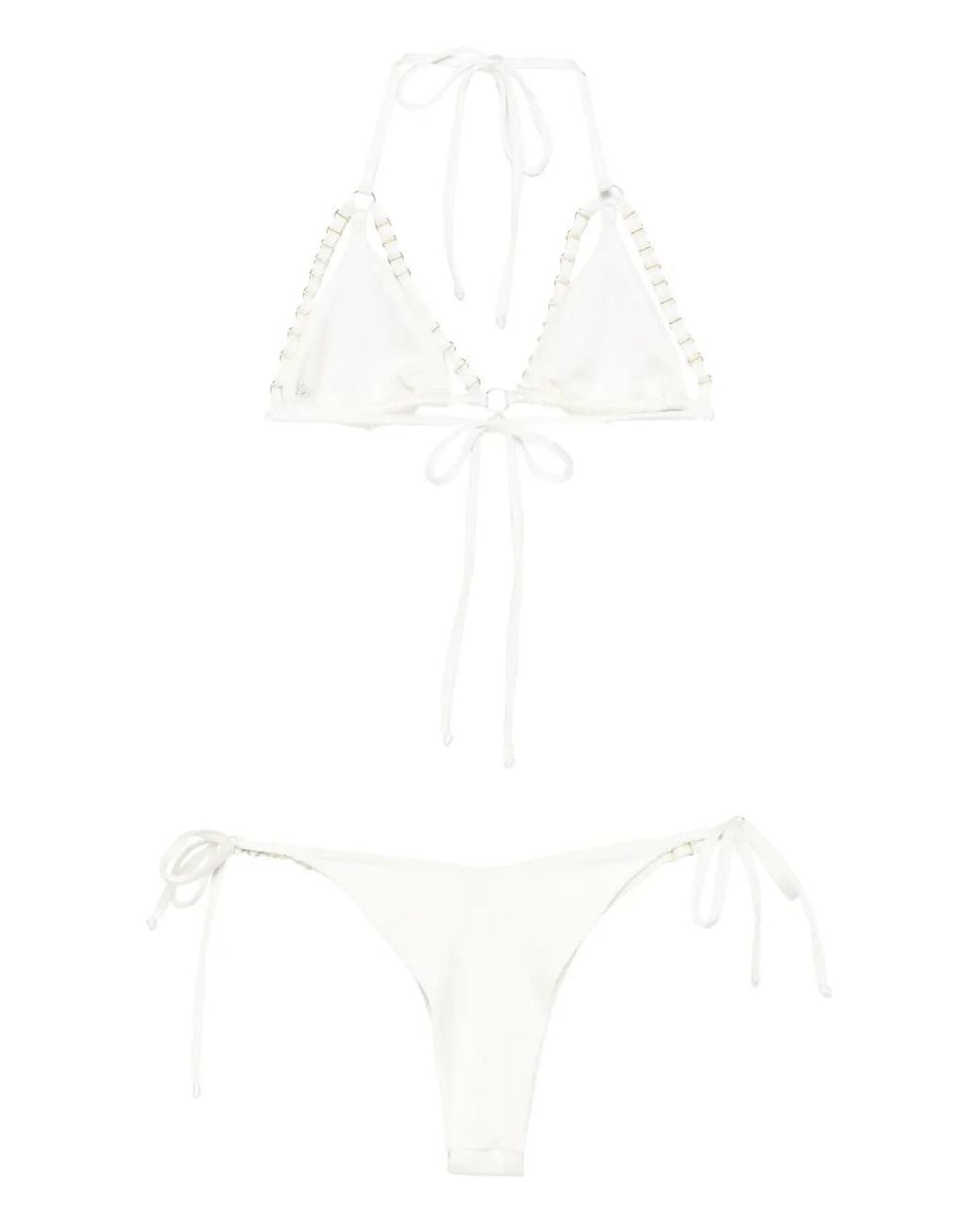 Mazzei White Ring-Embellished Triangle Bikini