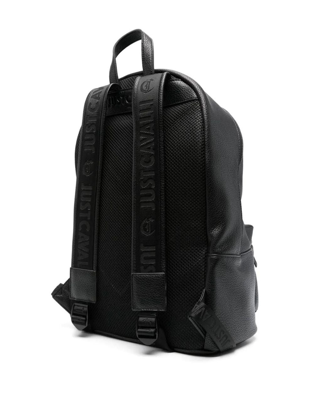 Just Cavalli Black Logo-Plaque Backpack for men