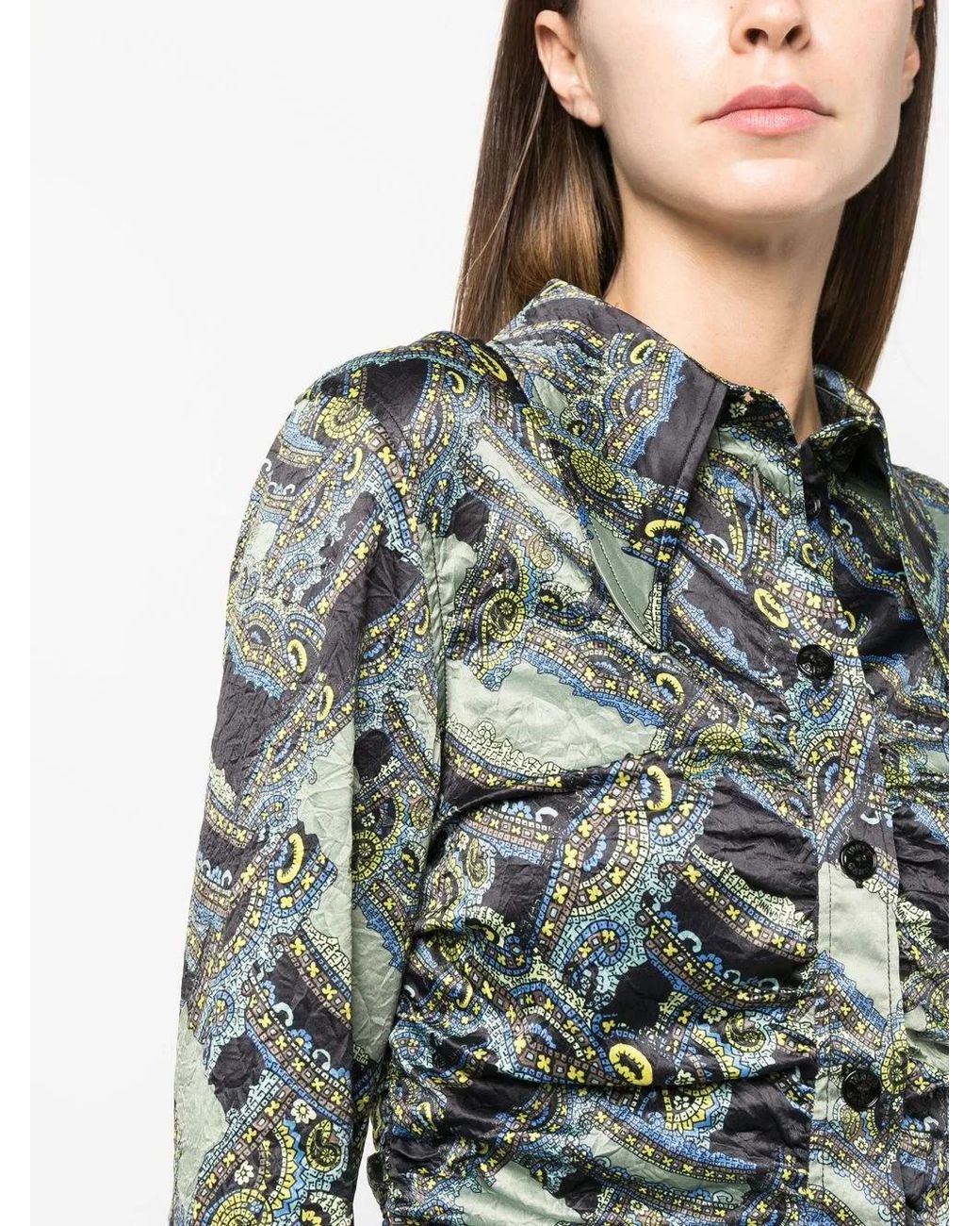Ganni Green Paisley-Print Button-Up Dress