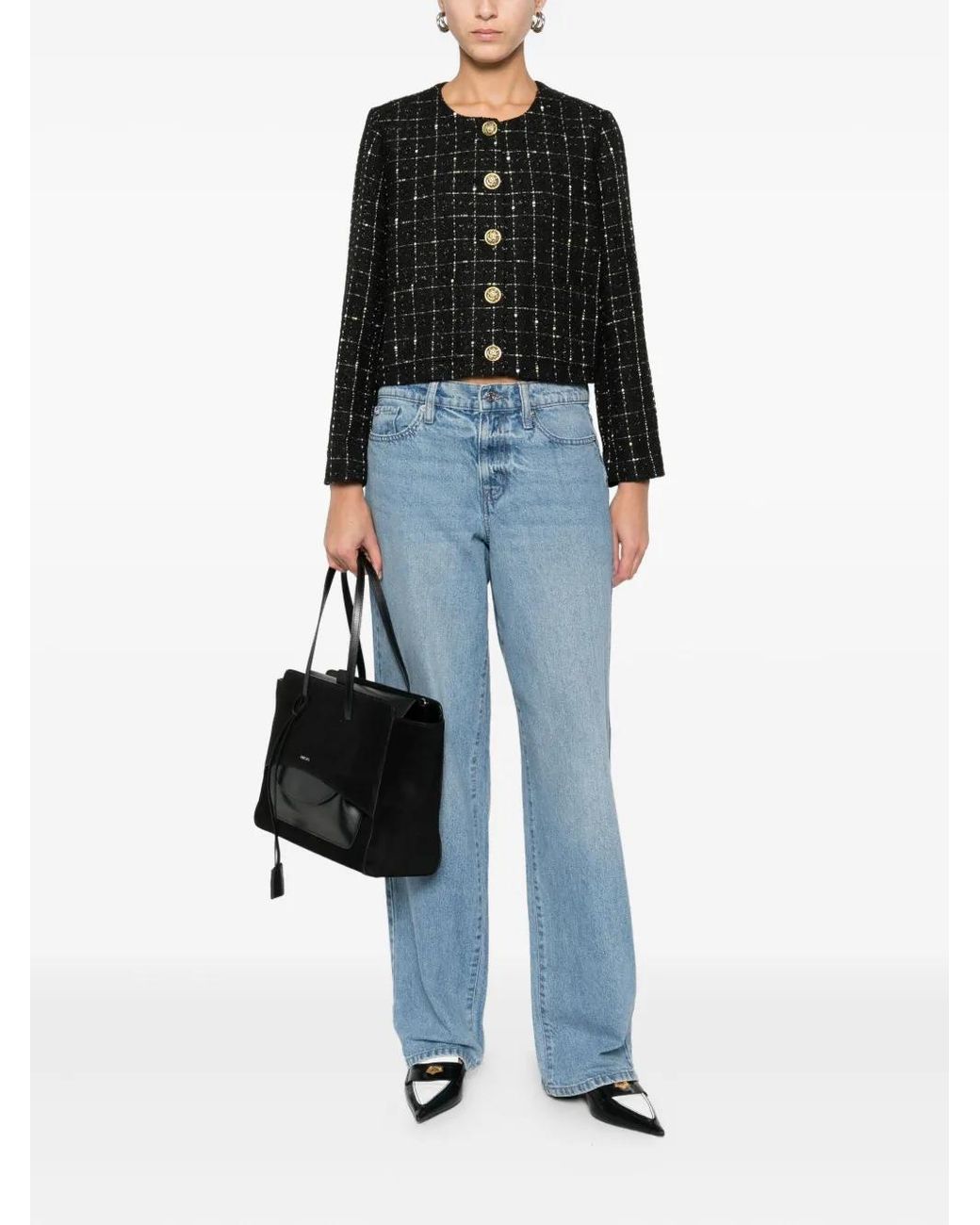 DKNY Black Check-Pattern Cropped Jacket