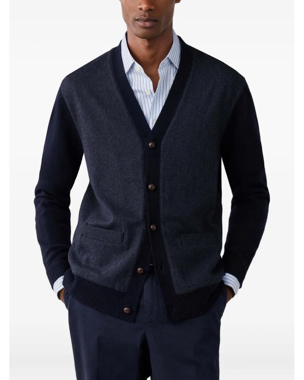 Hackett Blue V-Neck Cardigan for men