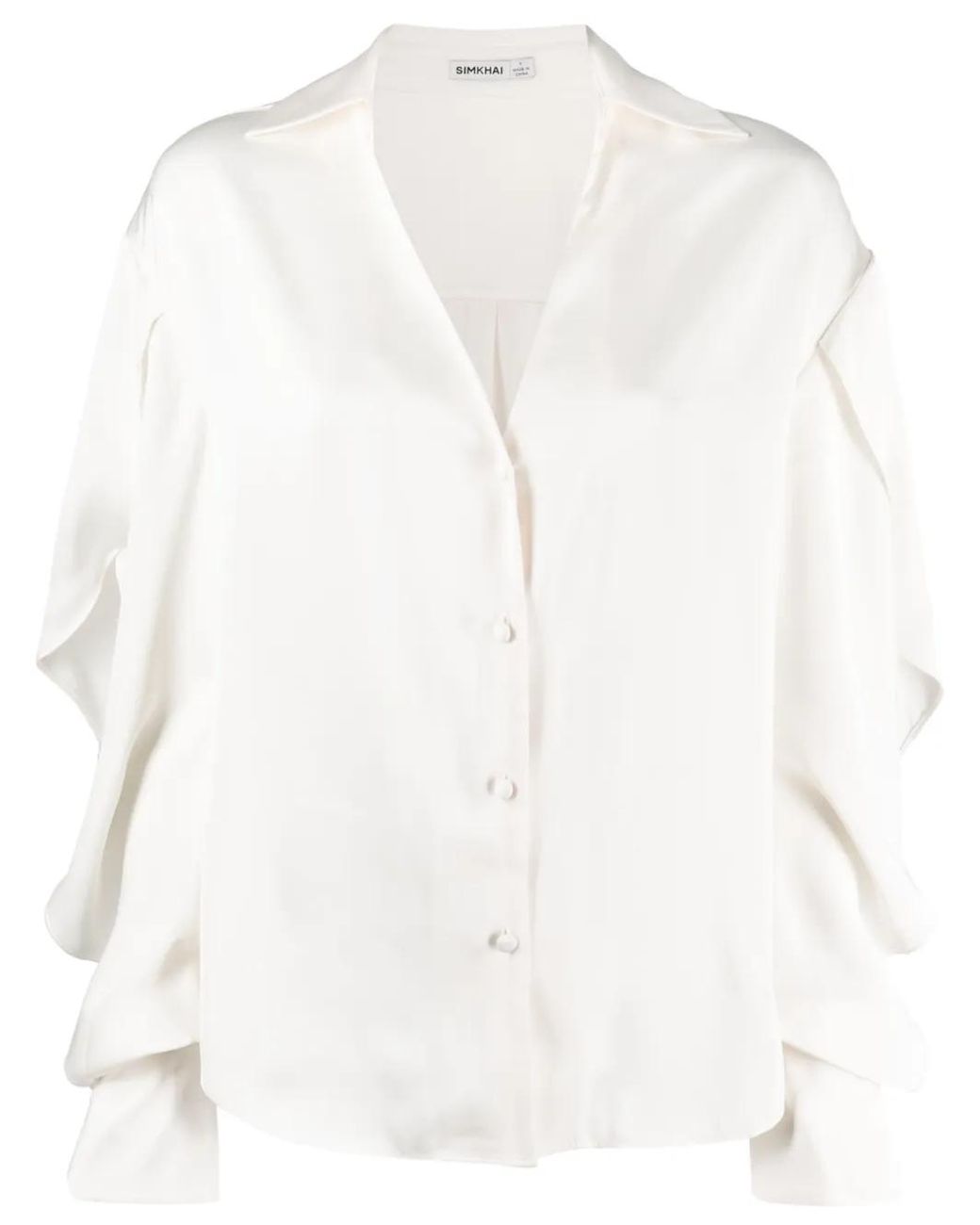 Jonathan Simkhai White V-Neck Draped-Sleeve Shirt