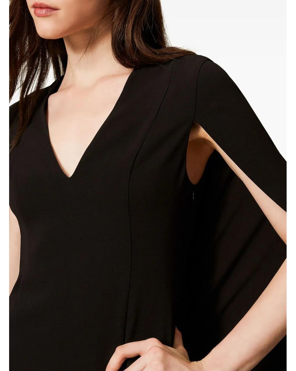 Twinset Black V-Neck Cape Dress