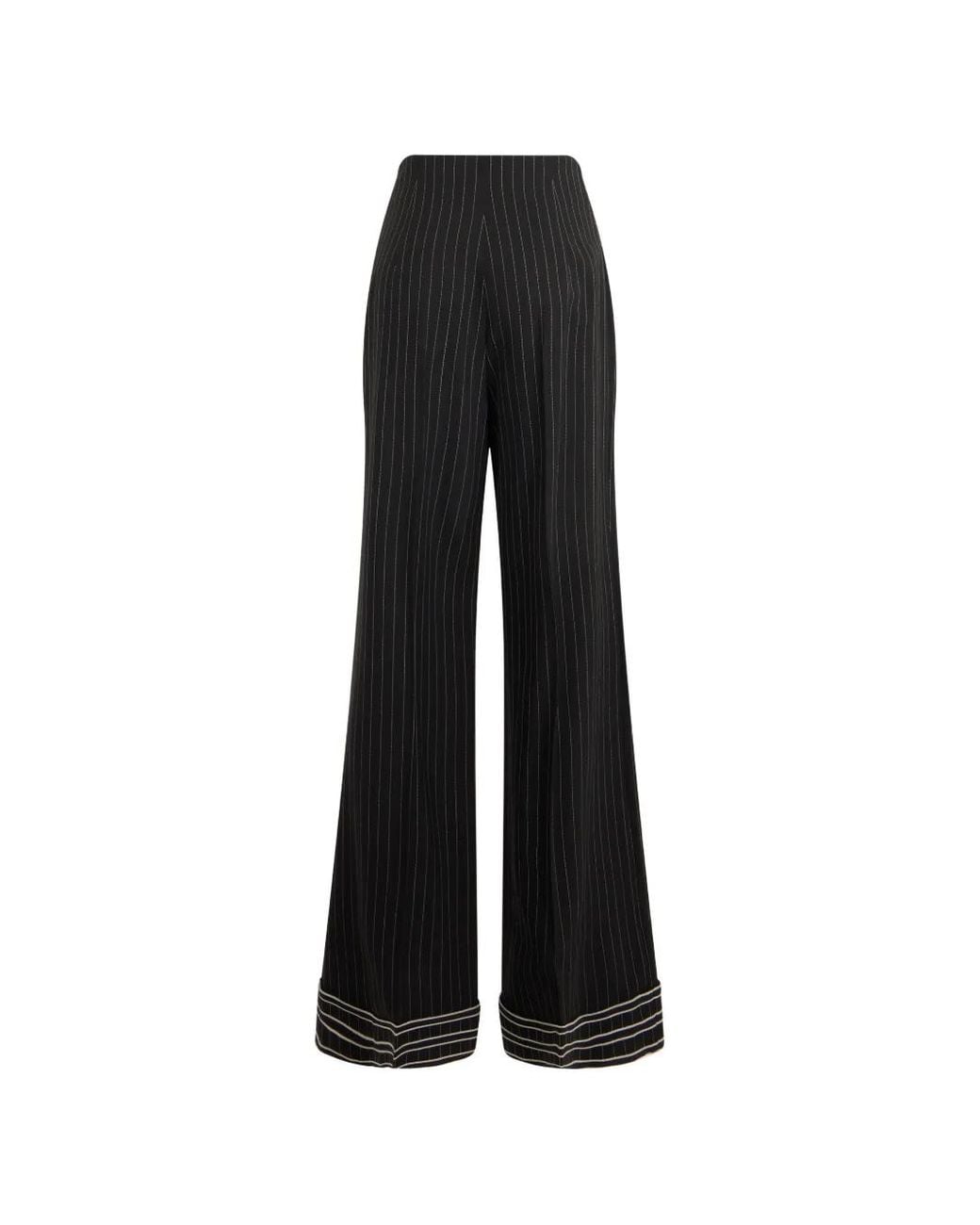 Alberta Ferretti Black Pinstripe-Pattern Trousers