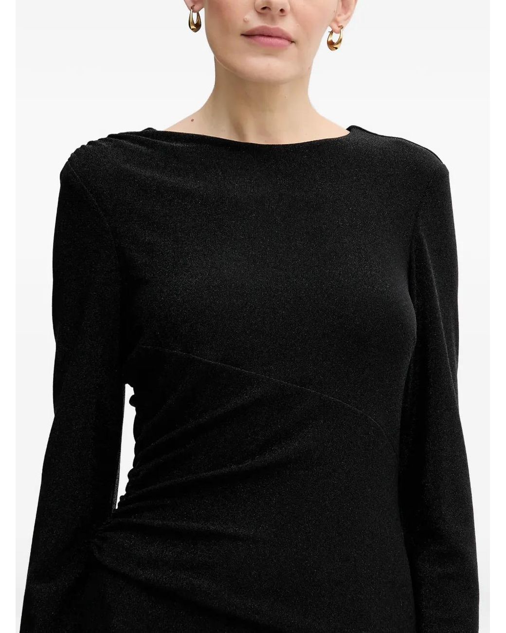 Joseph Ribkoff Black Long-Sleeve Gathered Midi Dress